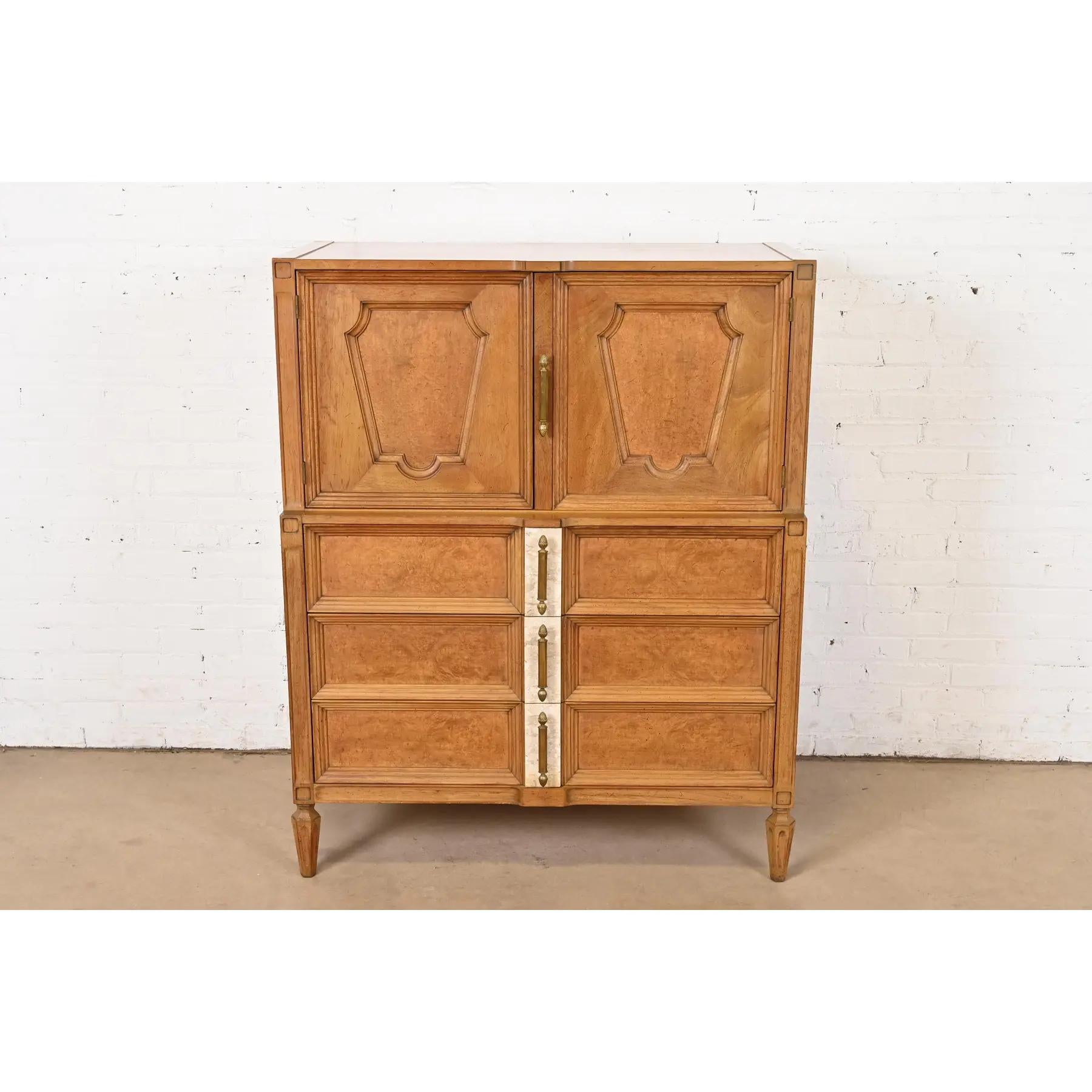 Mid-Century Modern Romweber Mid-Century Hollywood Regency Burl Wood Gentleman's Chest, Circa 1960s For Sale