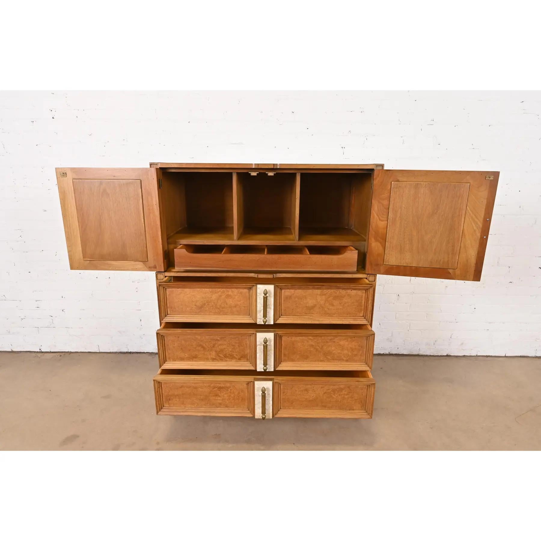 Mid-20th Century Romweber Mid-Century Hollywood Regency Burl Wood Gentleman's Chest, Circa 1960s For Sale