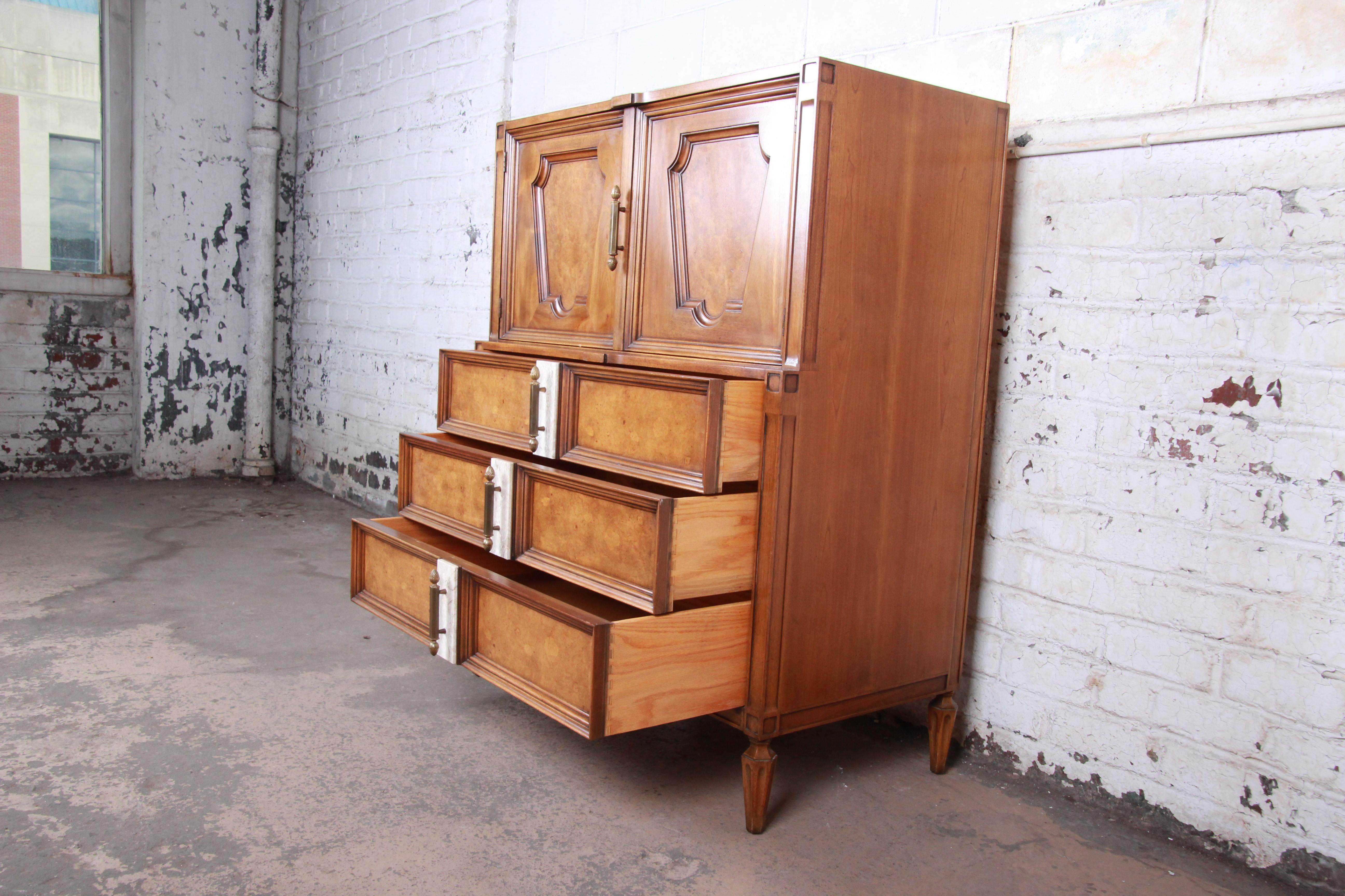 Romweber Midcentury Hollywood Regency Burl Wood Gentleman's Chest 2