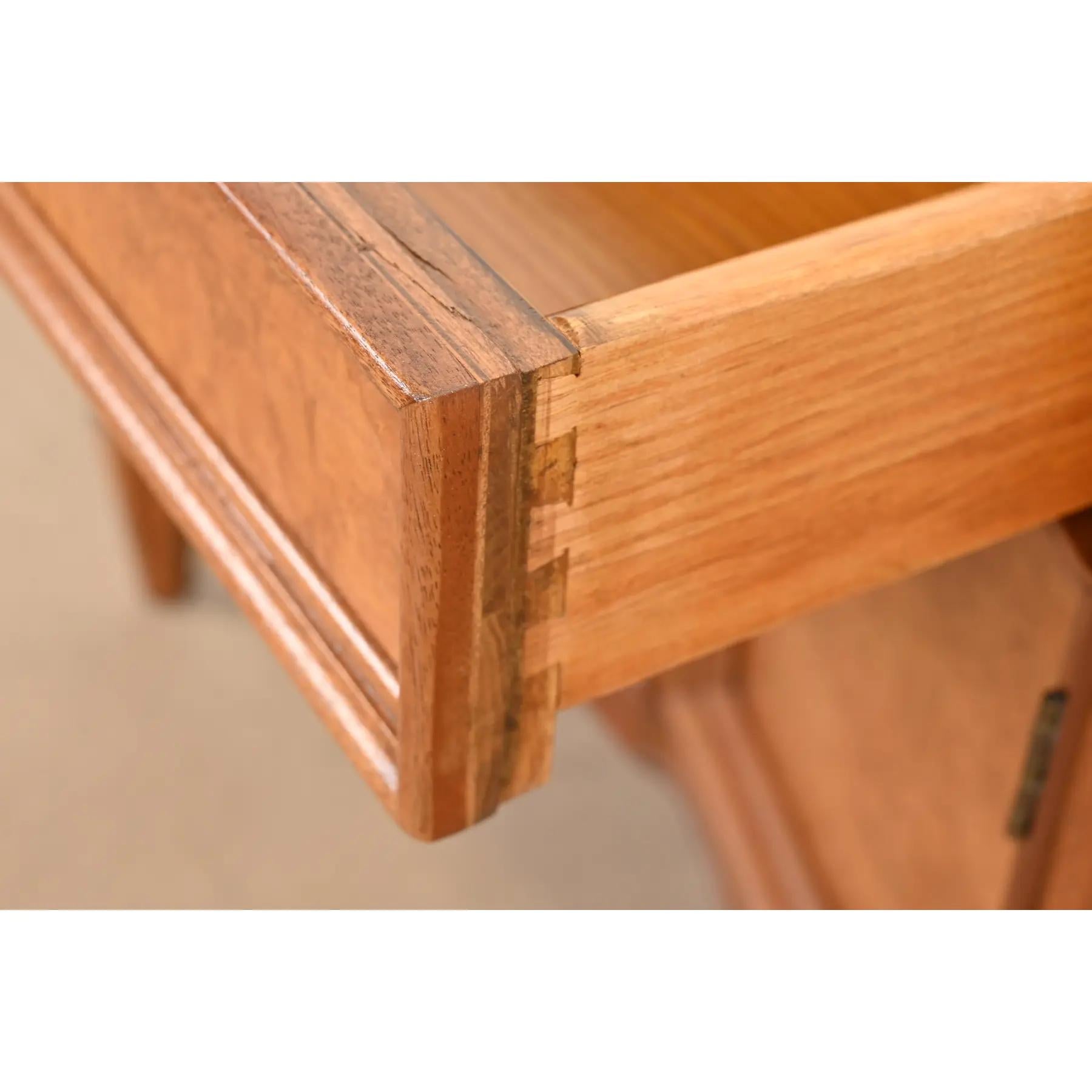 Romweber Mid-Century Hollywood Regency Burl Wood Nightstands, Newly Refinished For Sale 1