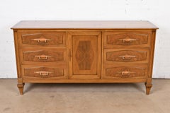 Romweber Mid-Century Hollywood Regency Walnut and Burl Wood Dresser or Credenza