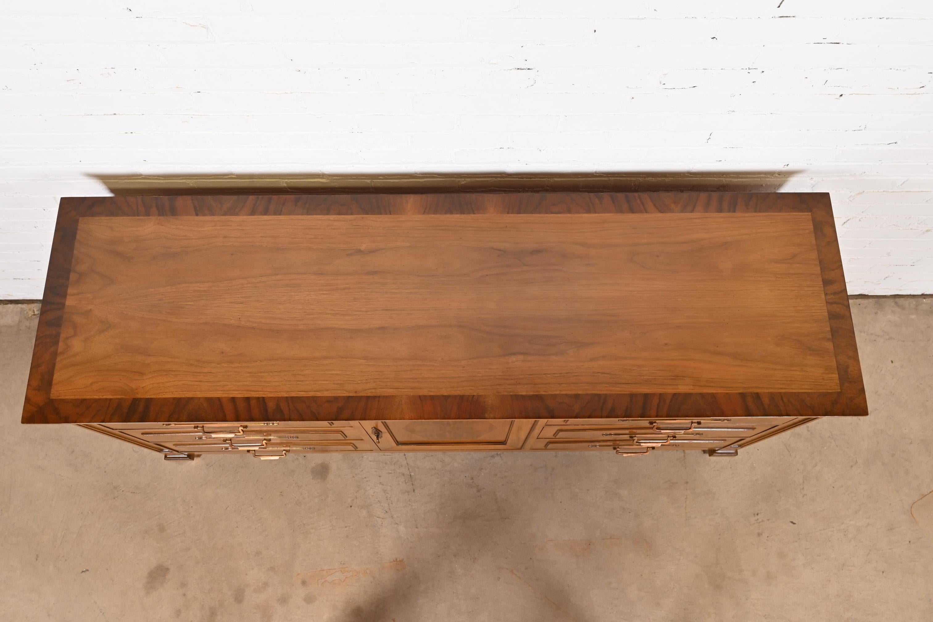 Romweber Mid-Century Hollywood Regency Walnut and Burl Wood Dresser or Credenza For Sale 1