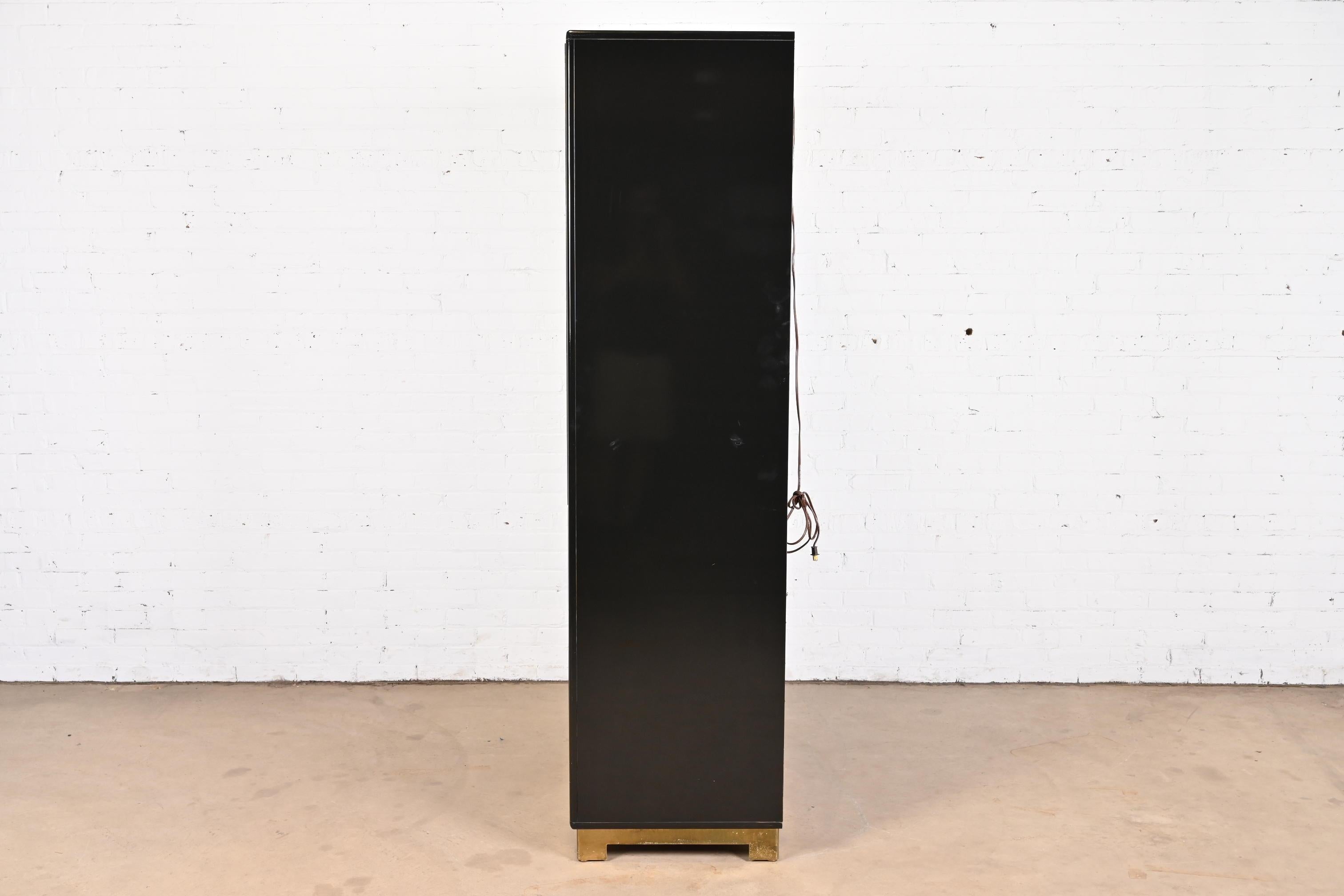 Romweber Mid-Century Modern Black Lacquer and Brass Lighted Bar Cabinet, 1970s 13