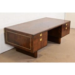Romweber Mid-Century Modern Burl Wood and Brass Executive Desk, Circa 1970s
