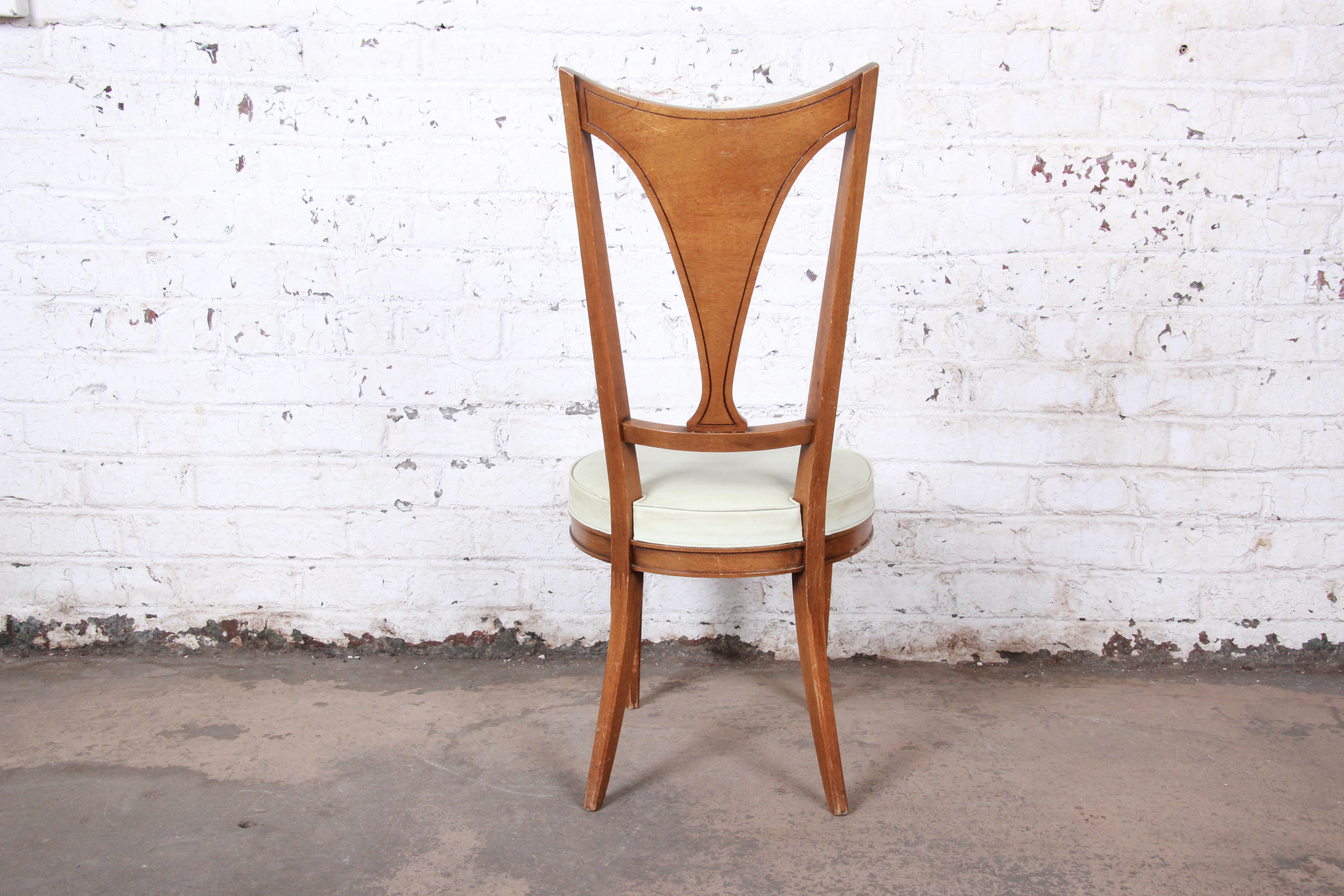 Romweber Mid-Century Modern Cherry and Burl Wood Dining Chairs, Set of Six 6