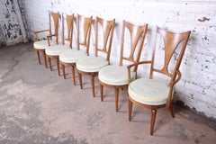 Romweber Mid-Century Modern Cherry and Burl Wood Dining Chairs, Set of Six