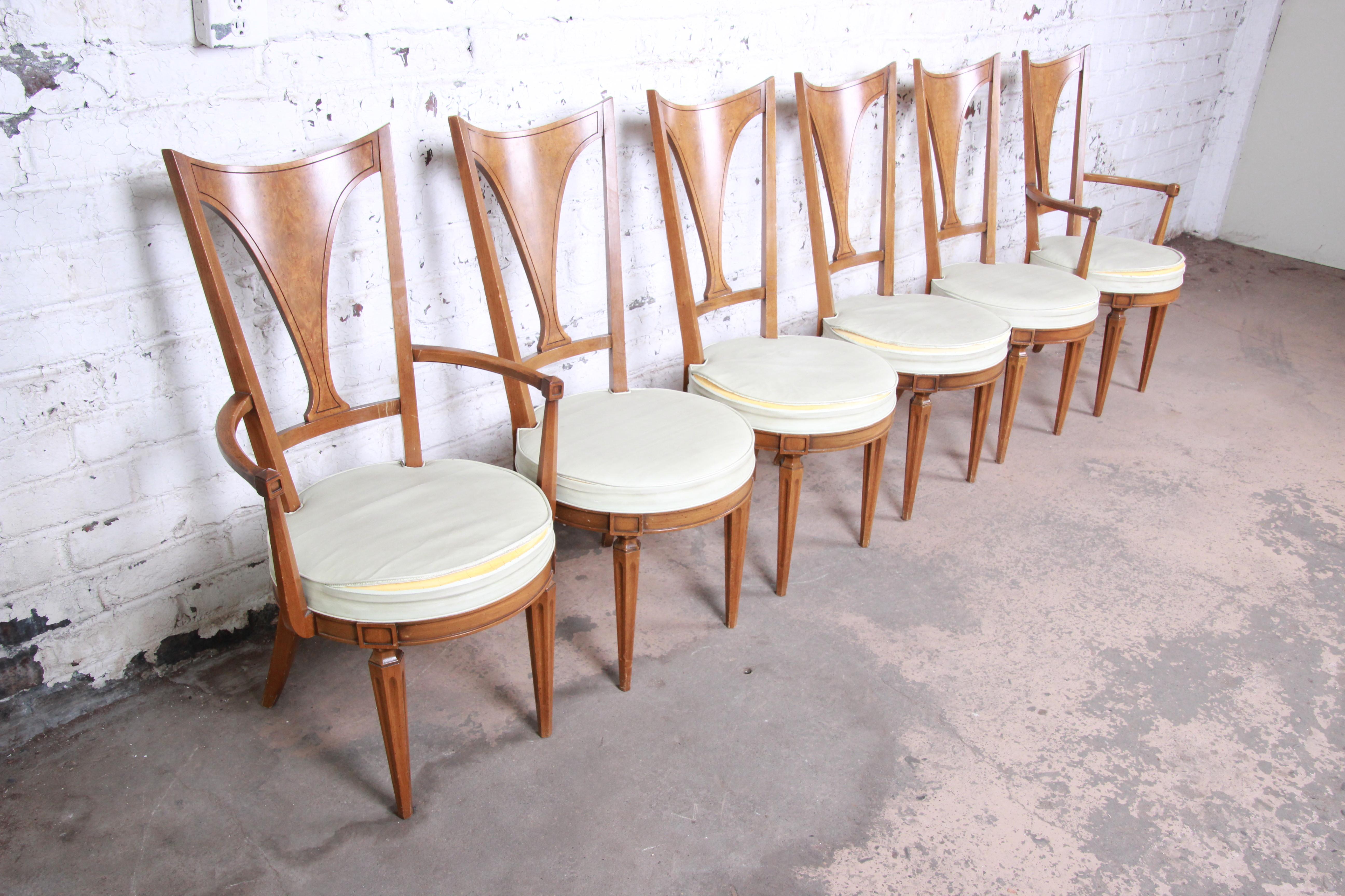 Romweber Mid-Century Modern Cherry and Burl Wood Dining Chairs, Set of Six In Good Condition In South Bend, IN