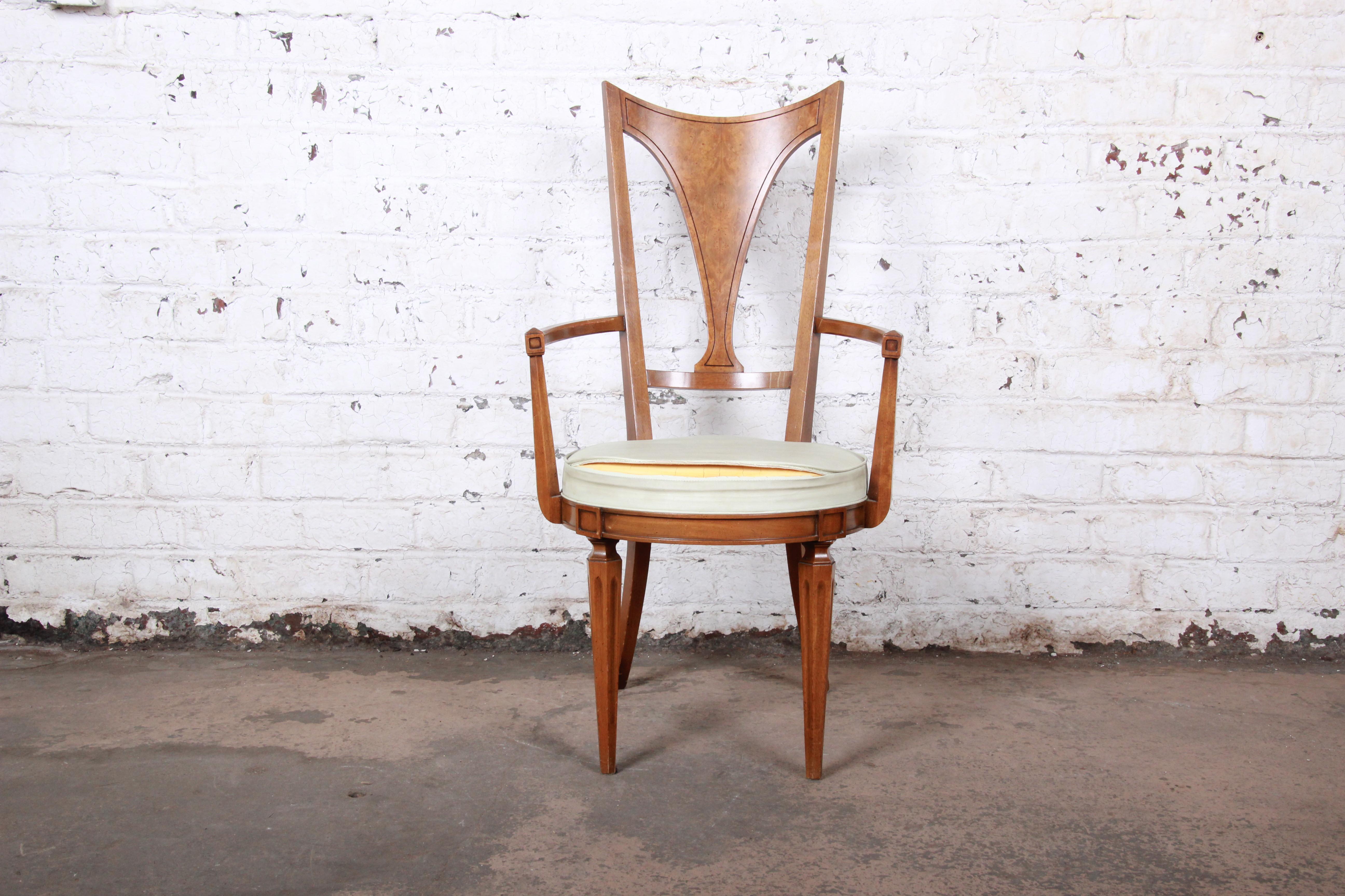 Mid-20th Century Romweber Mid-Century Modern Cherry and Burl Wood Dining Chairs, Set of Six