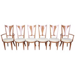 Retro Romweber Mid-Century Modern Cherry and Burl Wood Dining Chairs, Set of Six