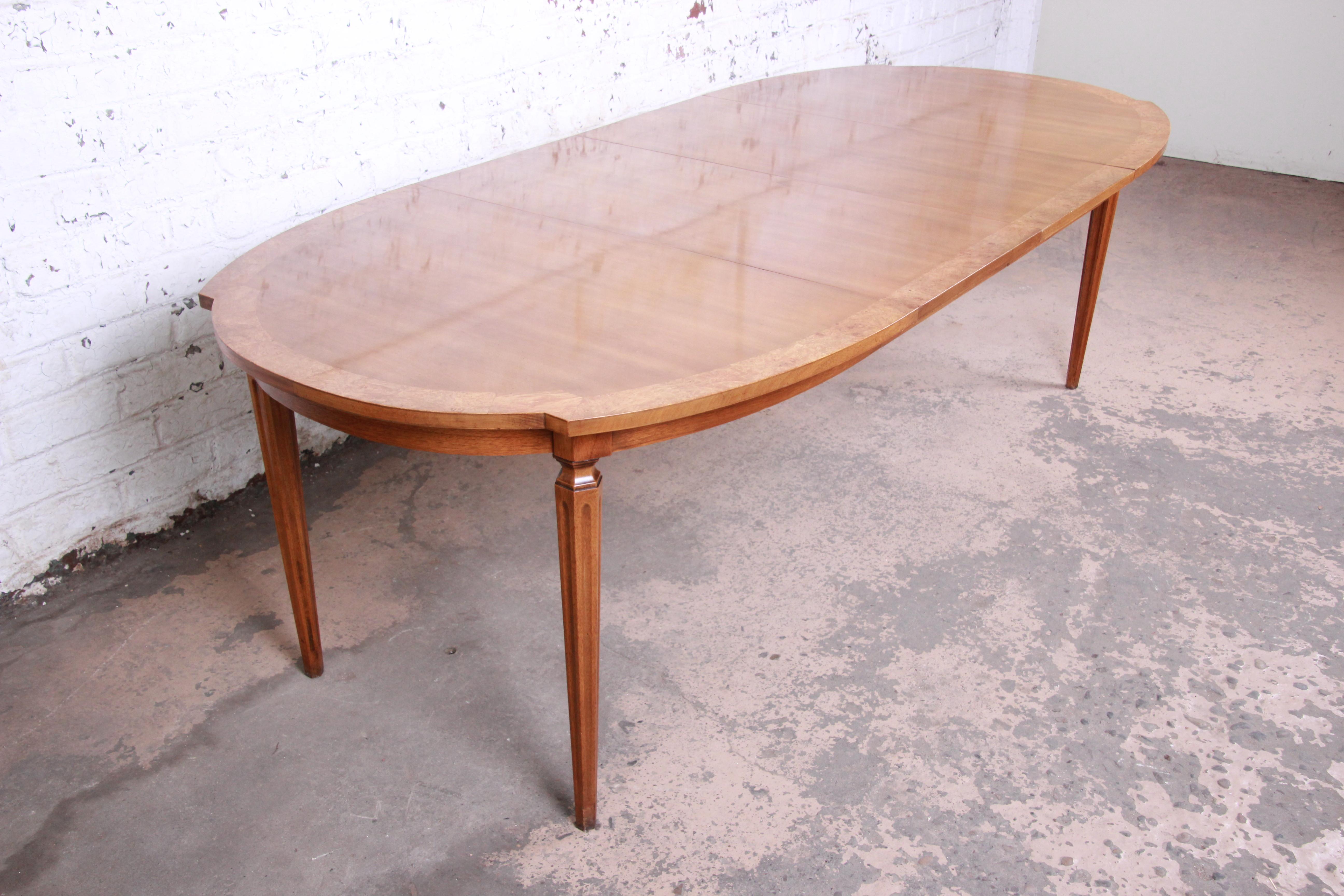 American Romweber Mid-Century Modern Cherry and Burl Wood Extension Dining Table, 1960s