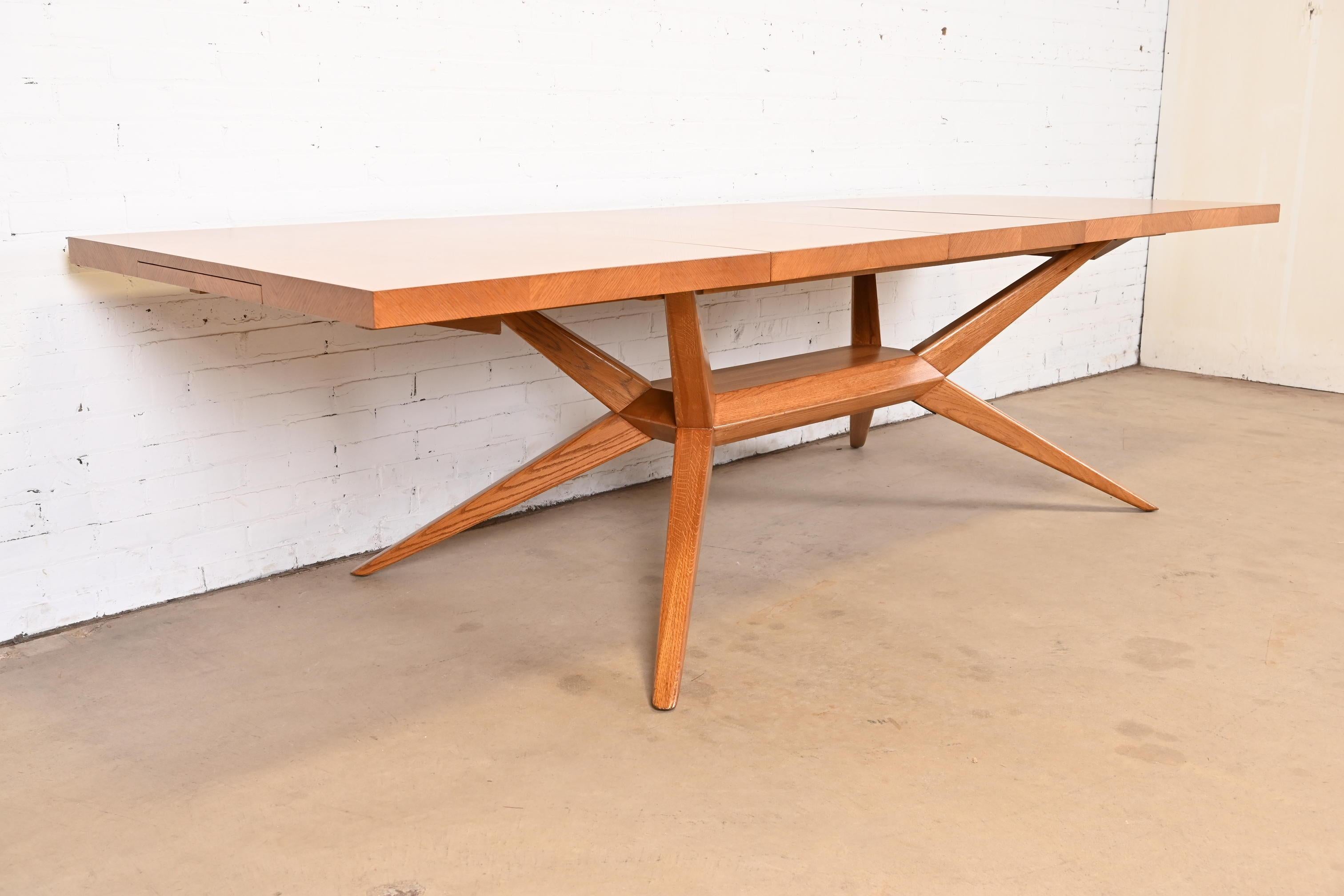 Mid-20th Century Romweber Mid-Century Modern Oak Spider Leg Dining Table, Newly Refinished For Sale