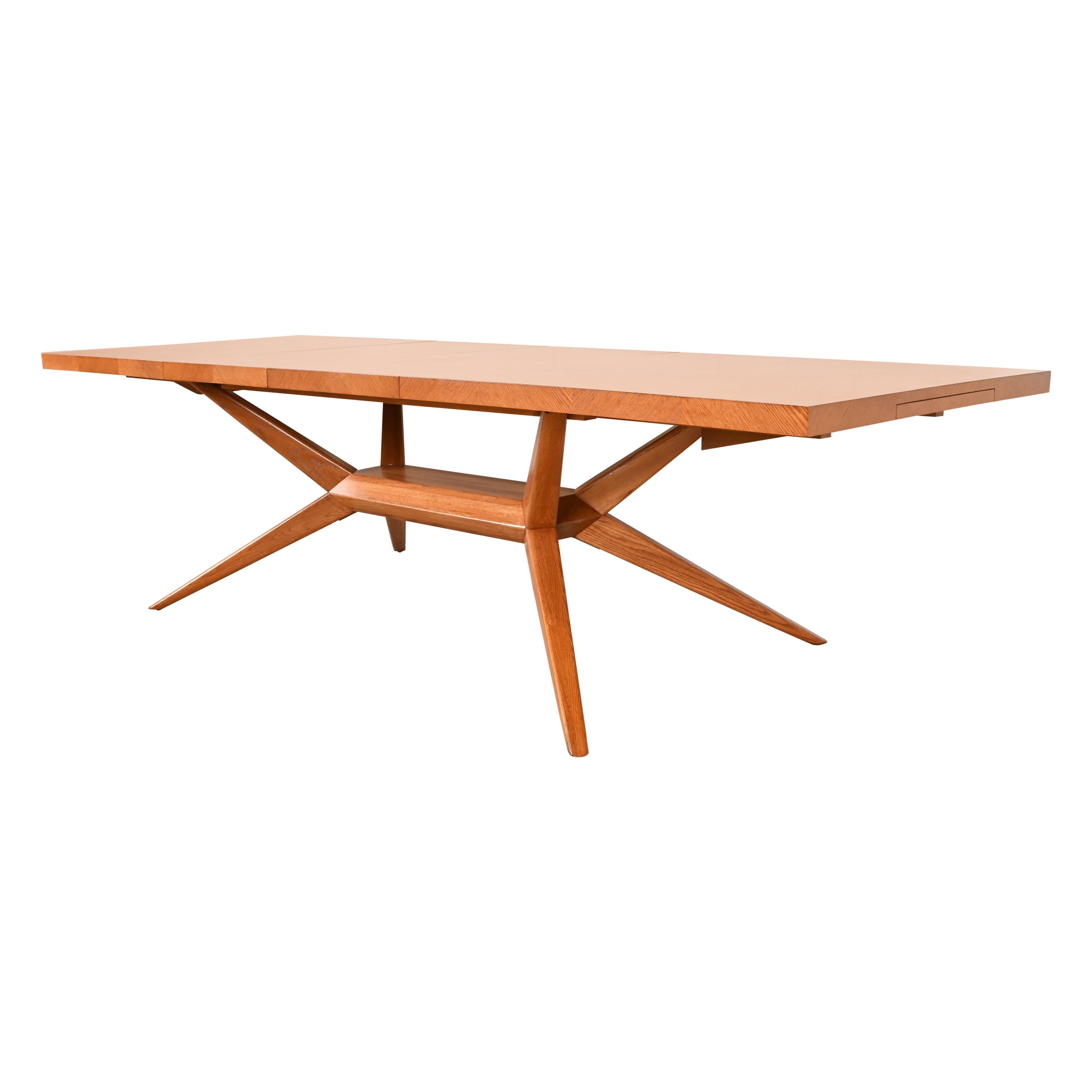 Romweber Mid-Century Modern Oak Spider Leg Dining Table, Newly Refinished