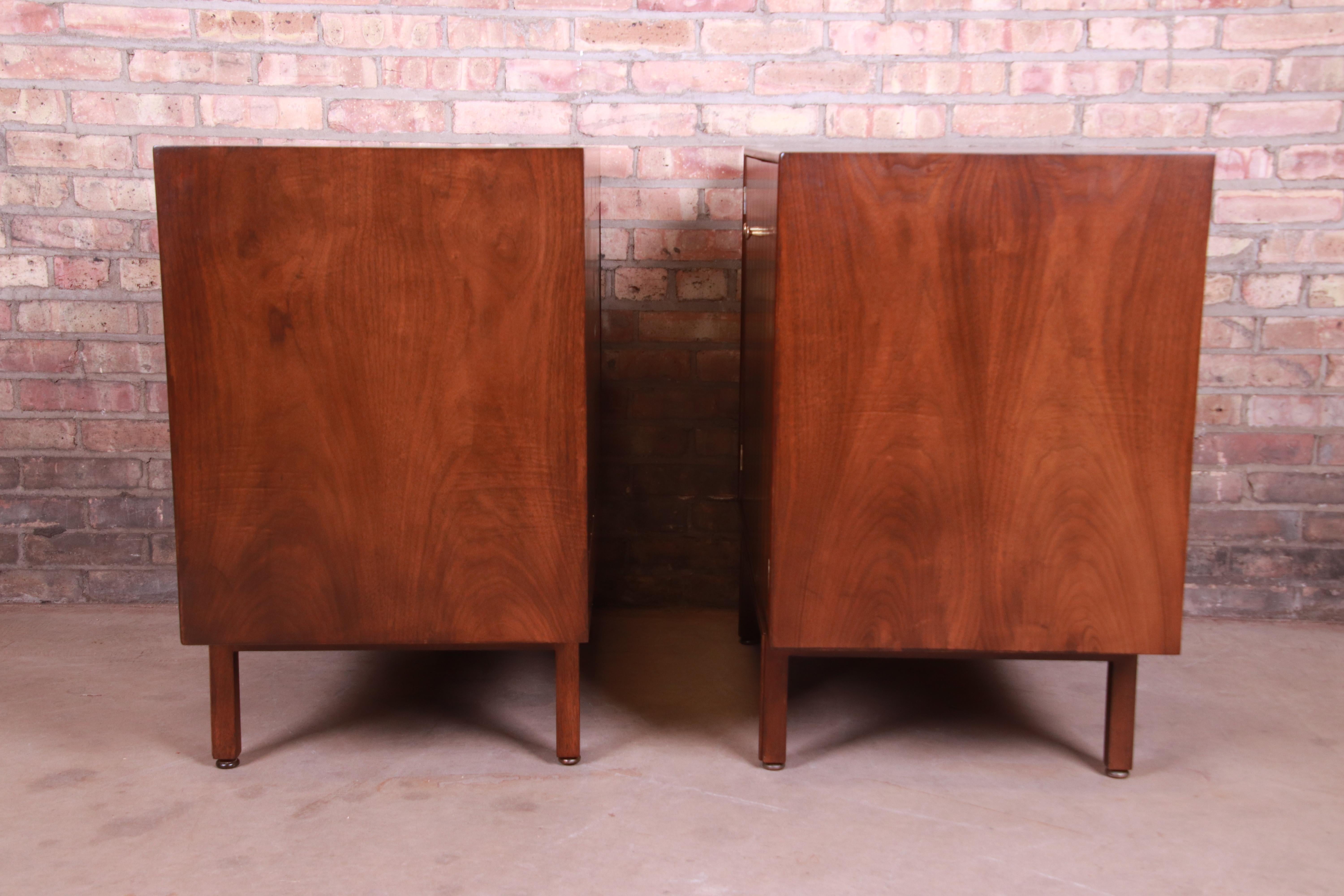 Romweber Mid-Century Modern Walnut and Burl Bedside Chests, Newly Refinished 7
