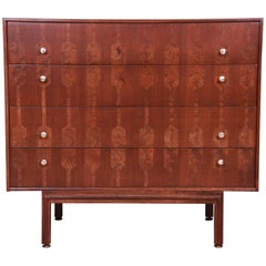 Romweber Mid-Century Modern Walnut and Burl Wood Chest of Drawers, Refinished