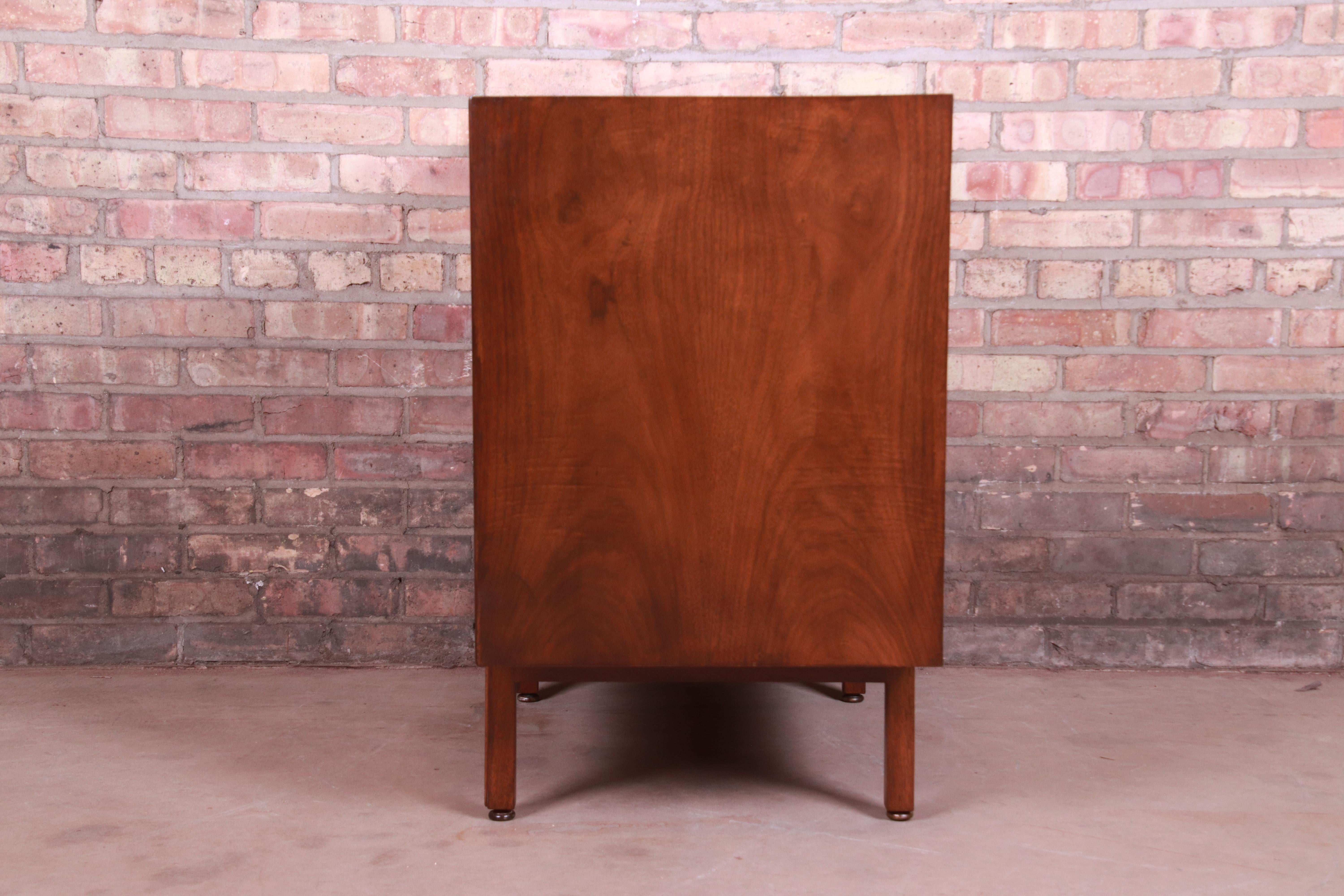 Romweber Mid-Century Modern Walnut and Inlaid Burl Wood Bar Cabinet, Refinished 7