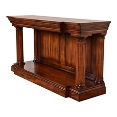 Tavolo consolle Romweber in stile neoclassico greco-romano a forma di colonna intagliata in mogano