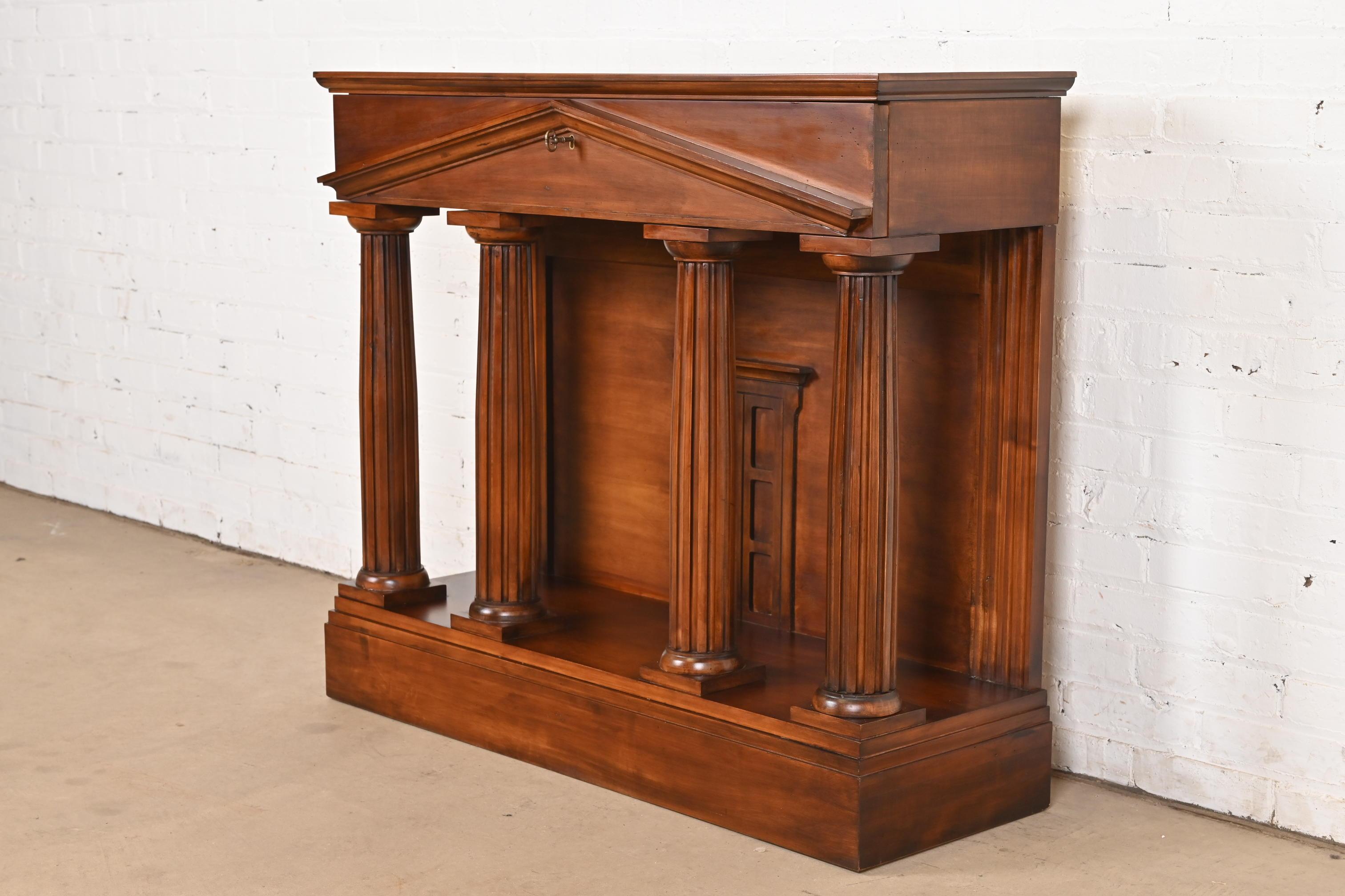 American Romweber Neoclassical Pantheon Form Carved Walnut and Burl Wood Sideboard For Sale