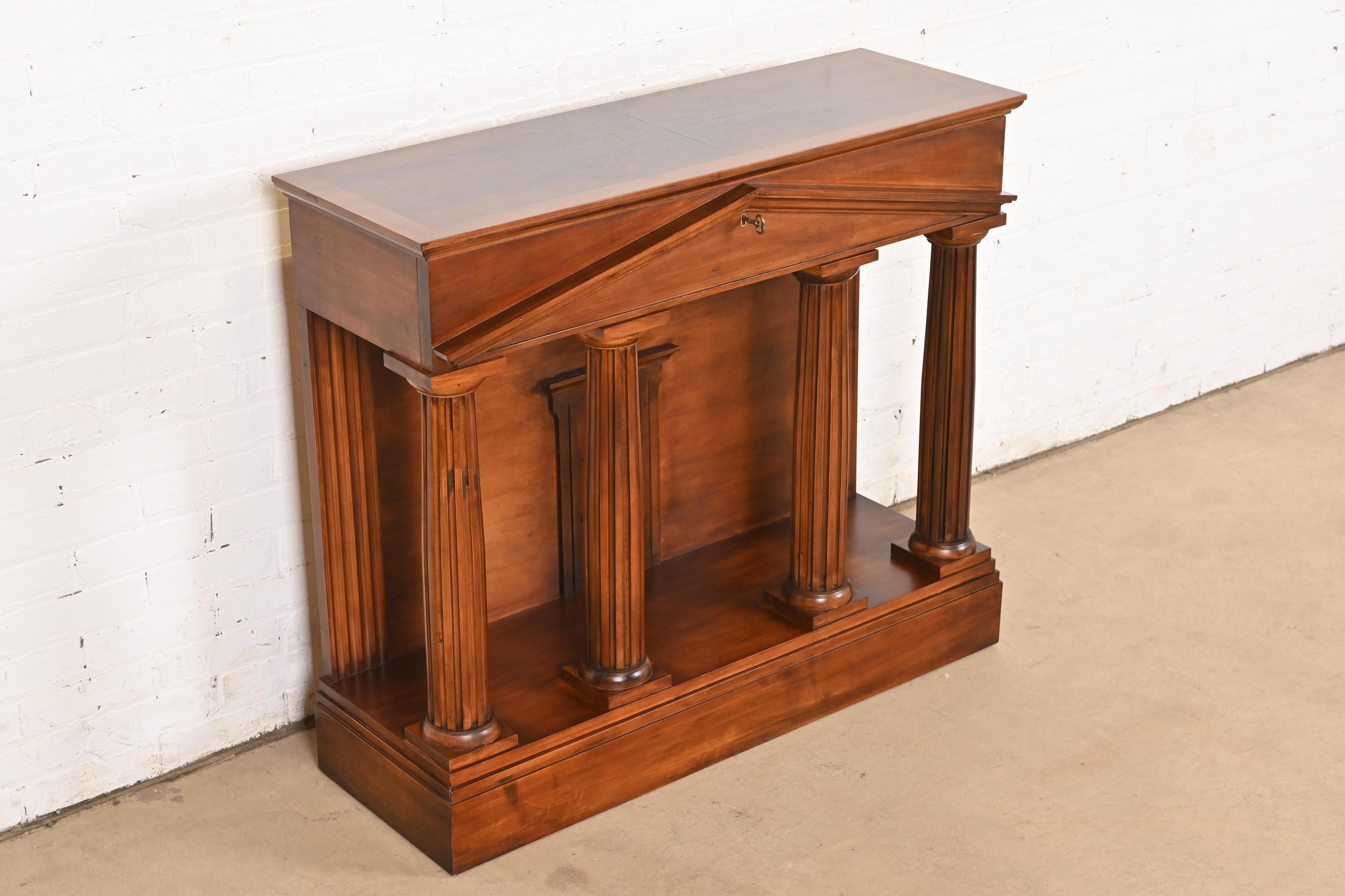 Romweber Neoclassical Pantheon Form Carved Walnut and Burl Wood Sideboard In Good Condition For Sale In South Bend, IN