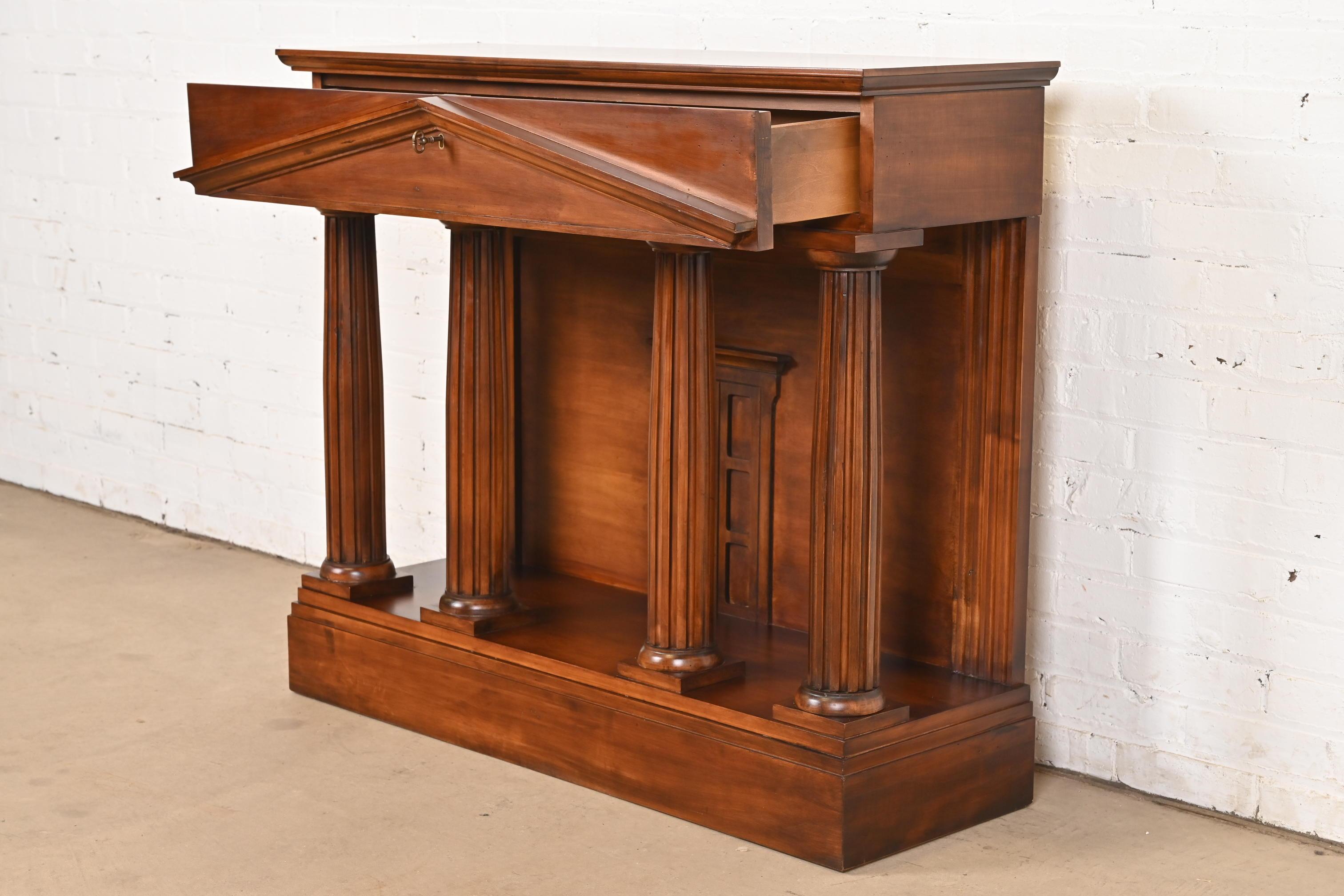 20th Century Romweber Neoclassical Pantheon Form Carved Walnut and Burl Wood Sideboard For Sale