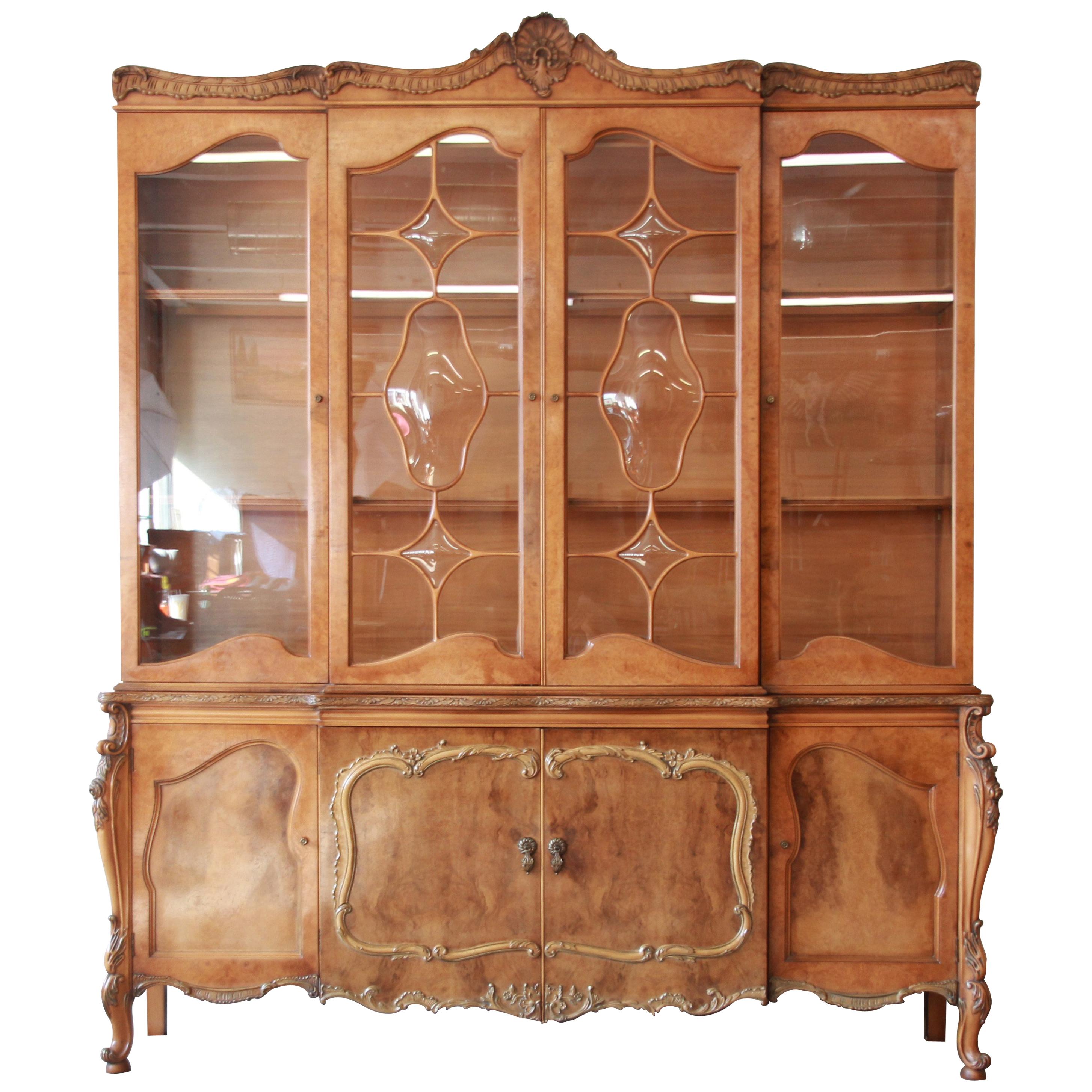 Romweber Ornate Burl Wood French Carved Sideboard with Hutch