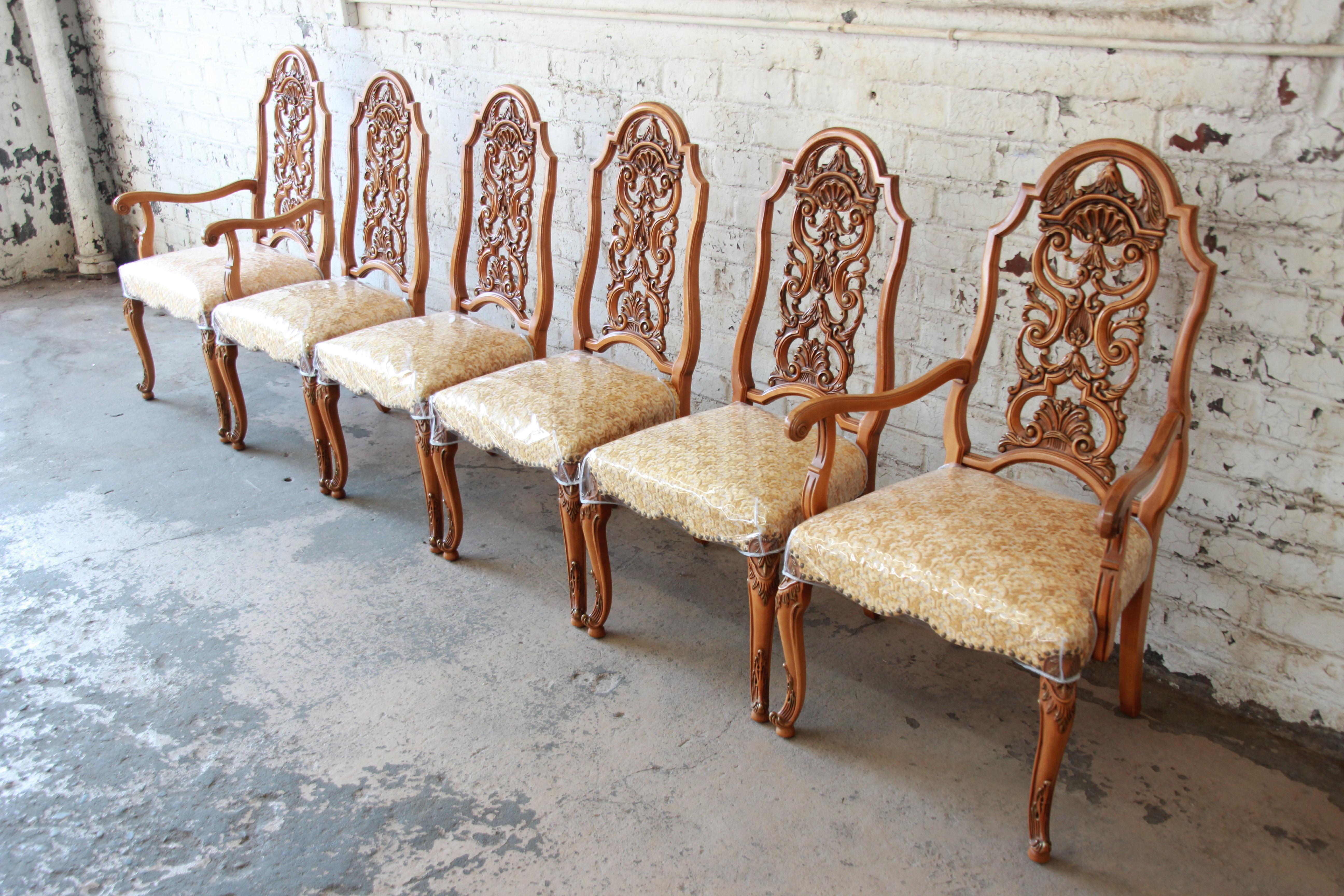 Louis XV Romweber Ornate French Carved Dining Chairs, Set of Six