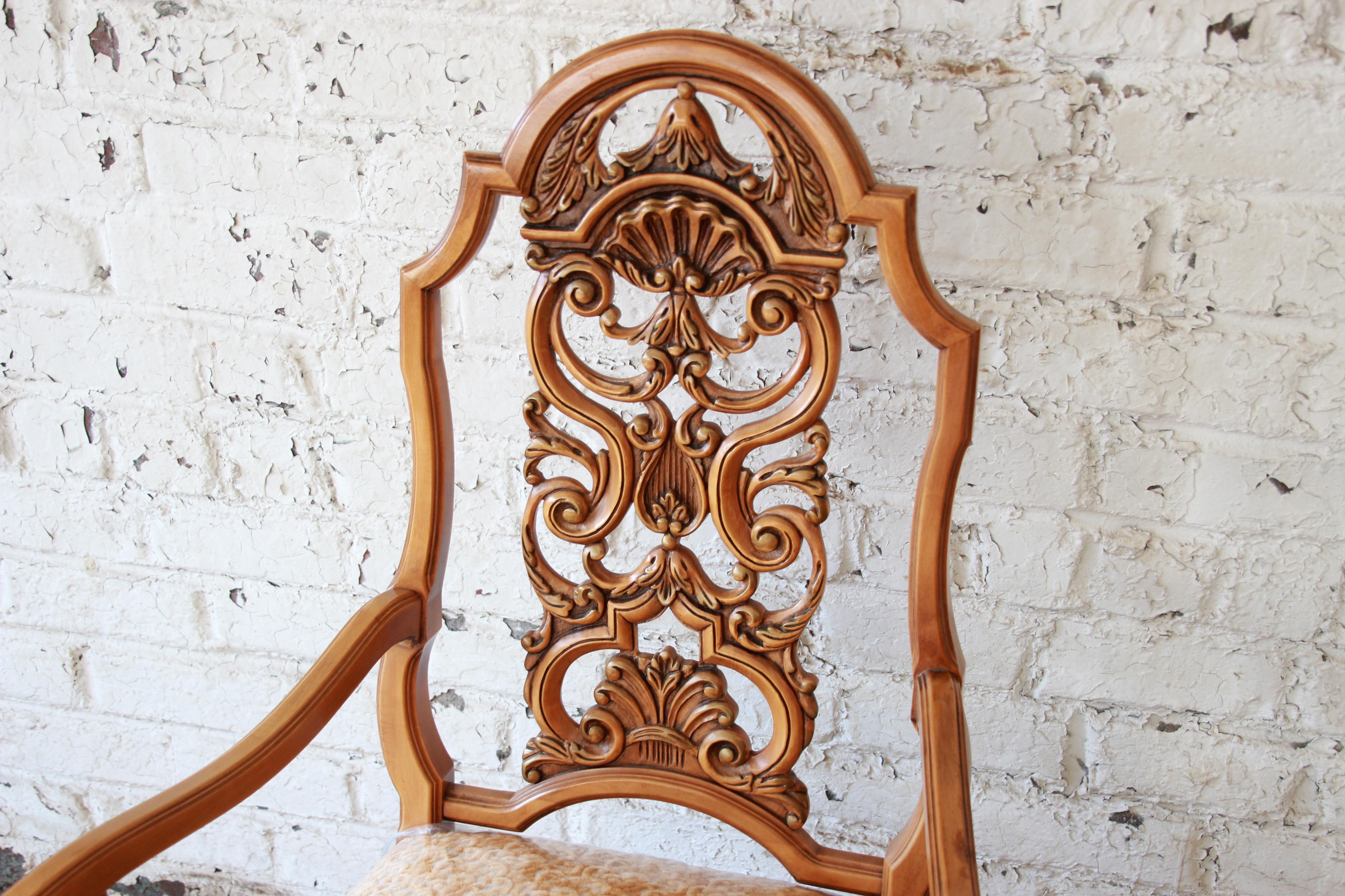 20th Century Romweber Ornate French Carved Dining Chairs, Set of Six
