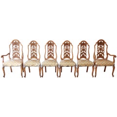 Romweber Ornate French Carved Dining Chairs, Set of Six