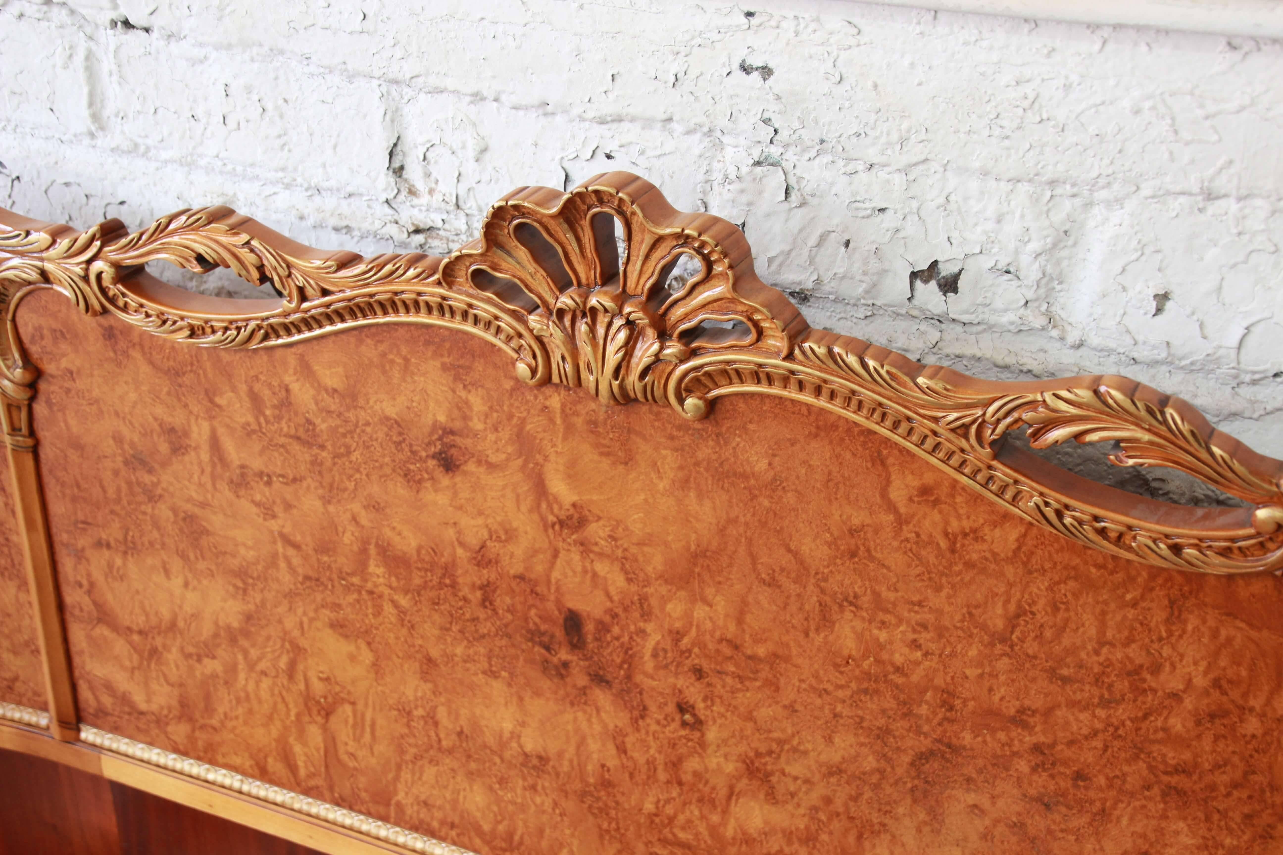 Romweber Ornate French Louis XV Burled Maple Full Size Bed, 1920s 3