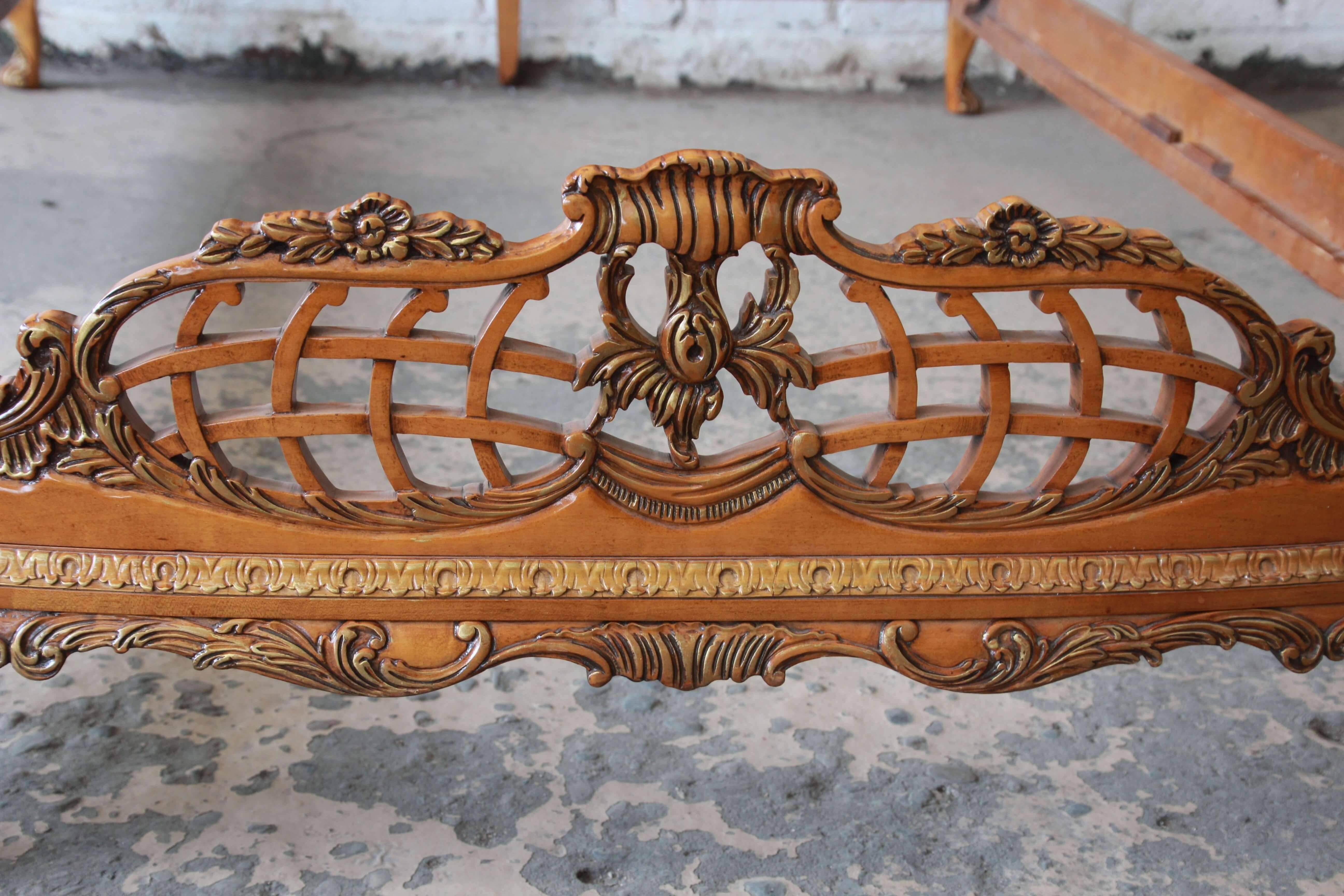 Romweber Ornate French Louis XV Burled Maple Full Size Bed, 1920s 5
