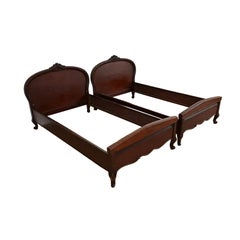 Romweber Style Antique French Provincial Louis XV Mahogany Twin Beds, Pair