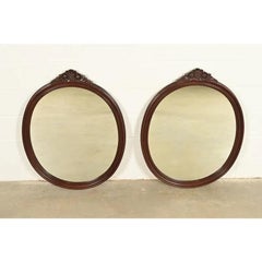 Romweber Style Antique Victorian Carved Mahogany Oval Wall Mirrors, Pair