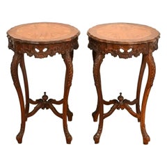 Romweber Style French Provincial Louis XV Carved Walnut Side Tables, Pair