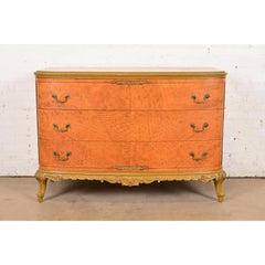 Romweber Style French Provincial Louis XV Satinwood and Parcel Painted Dresser