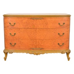 Romweber Style French Provincial Louis XV Satinwood and Parcel Painted Dresser