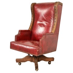 Romweber Viking Oak and Leather High Back Executive Swivel Desk Chair, 1960s