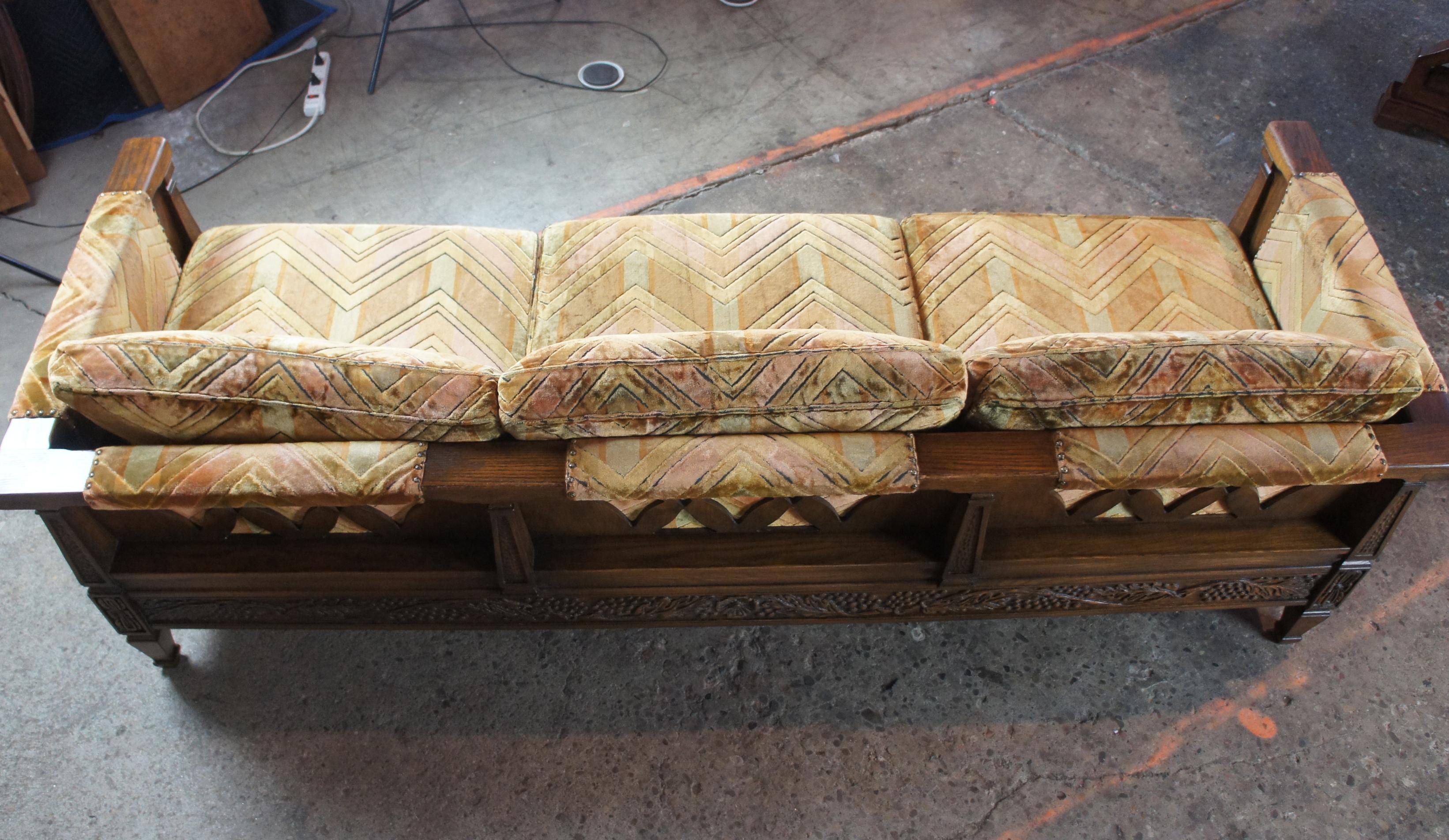 Romweber Viking Oak Carved Sofa 3-Seat Couch 1960s Retro Midcentury 1