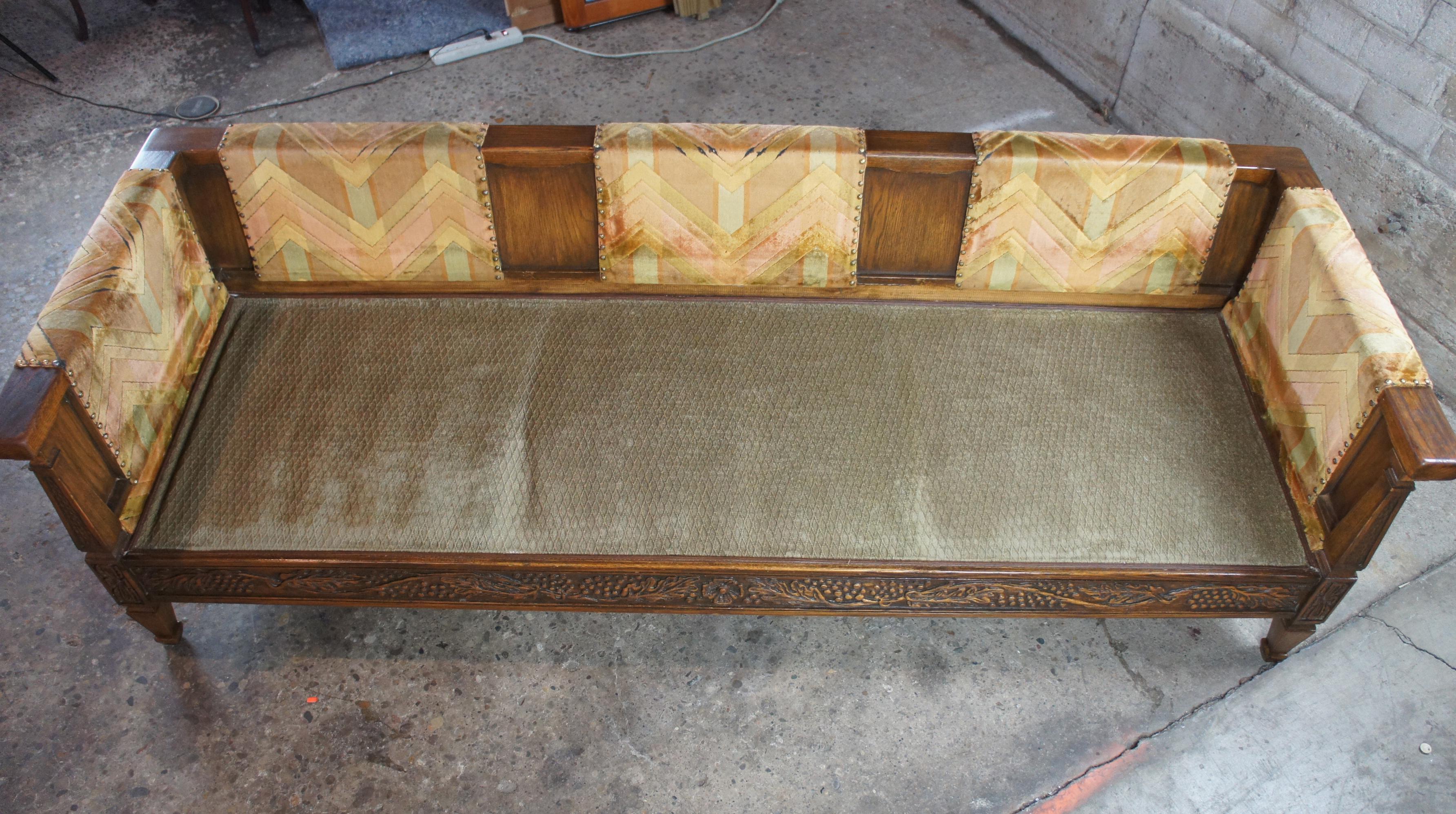 Romweber Viking Oak Carved Sofa 3-Seat Couch 1960s Retro Midcentury 3