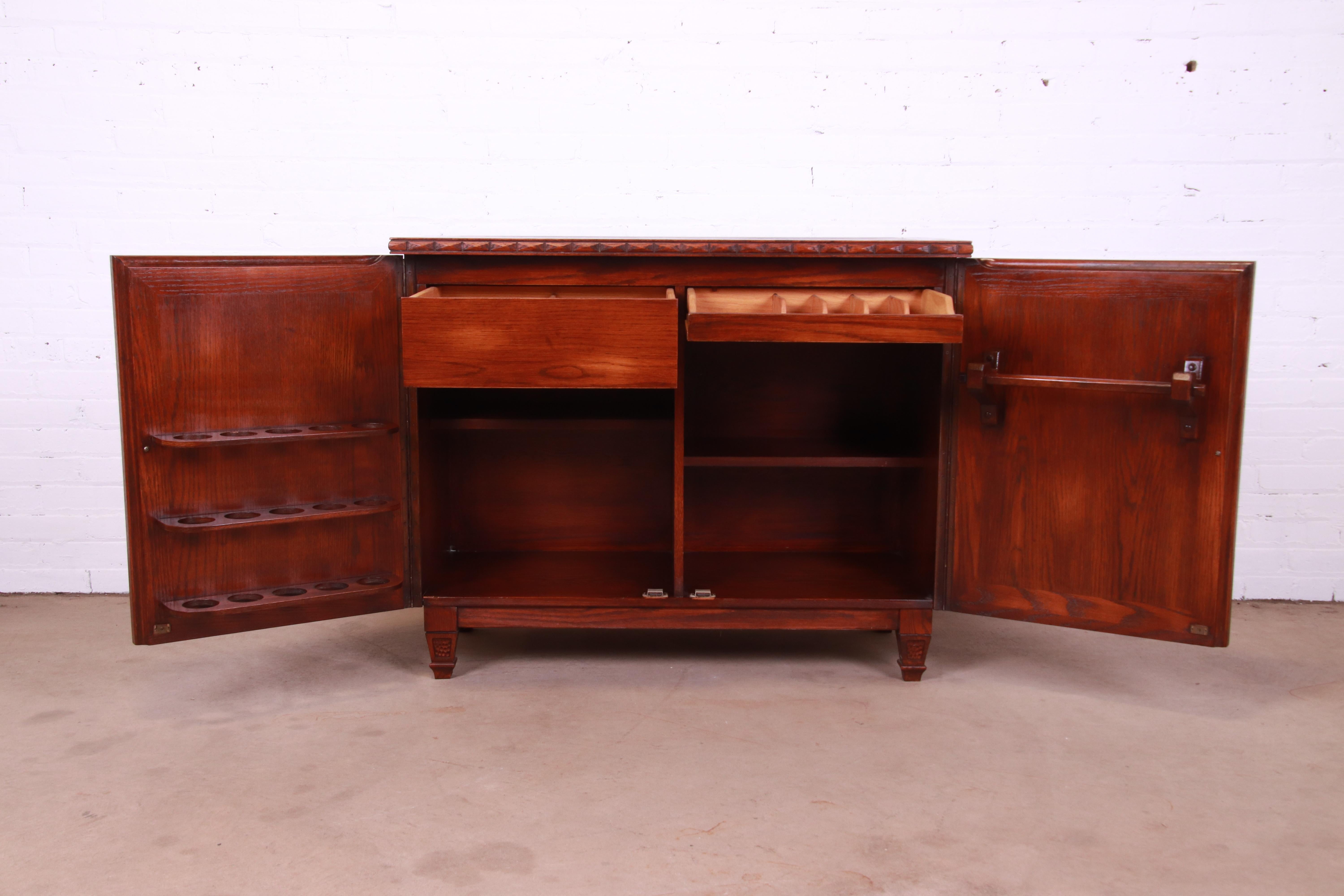 Rustic Romweber Viking Oak Lift Top Bar Cabinet, Circa 1960s For Sale