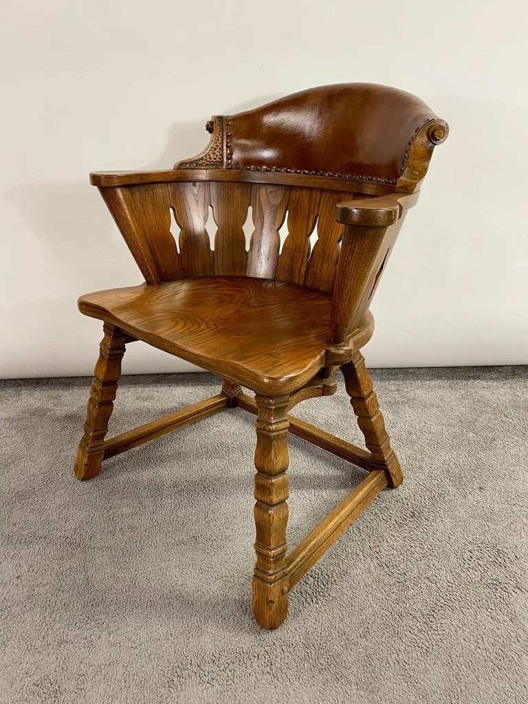 Romweber Viking Oak and Vinyl Top Poker Table with Barrel Chairs, a Set