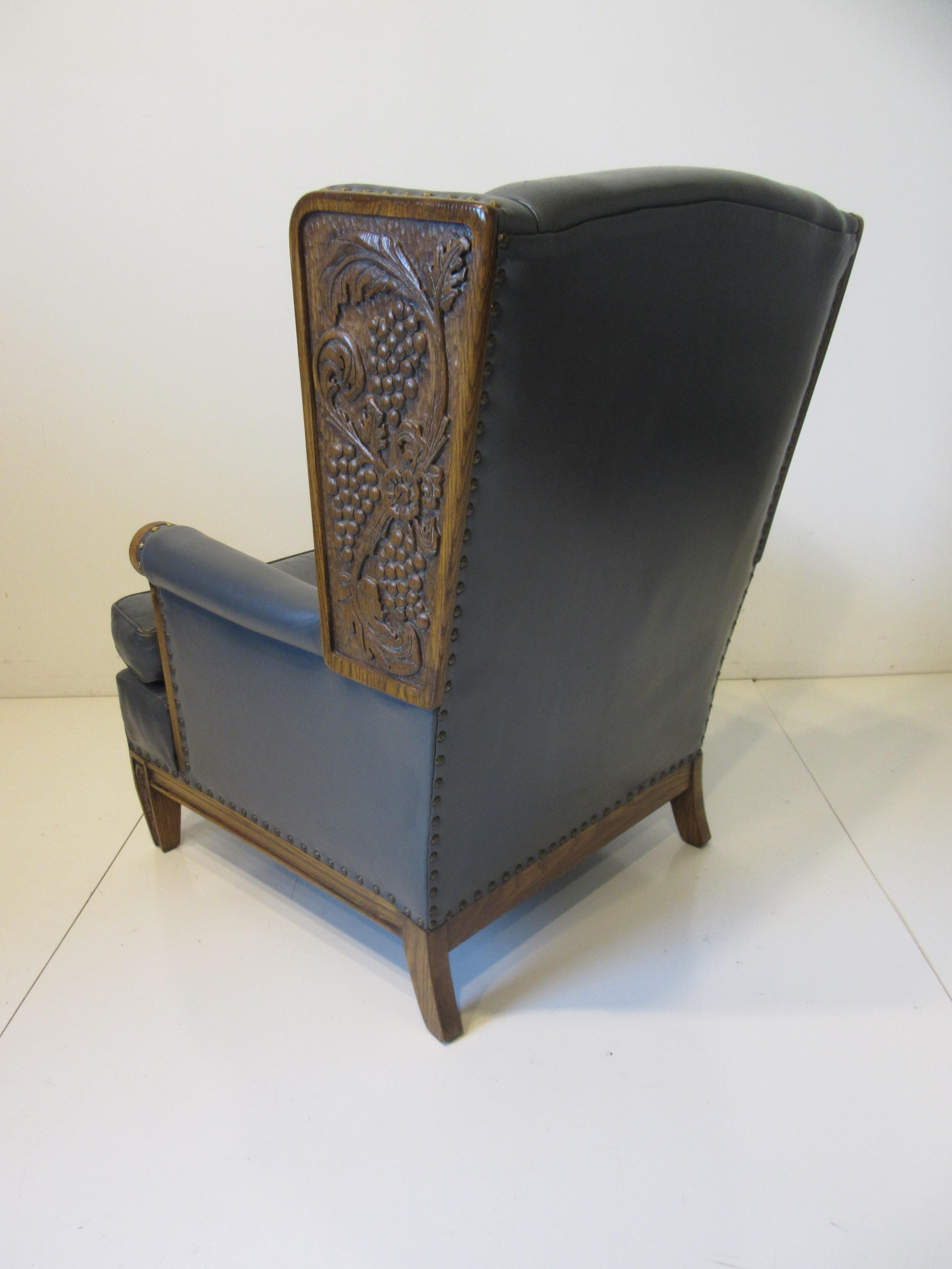 Romweber Wine Cellar Tasting Room Leather Carved Wingback Chair 2