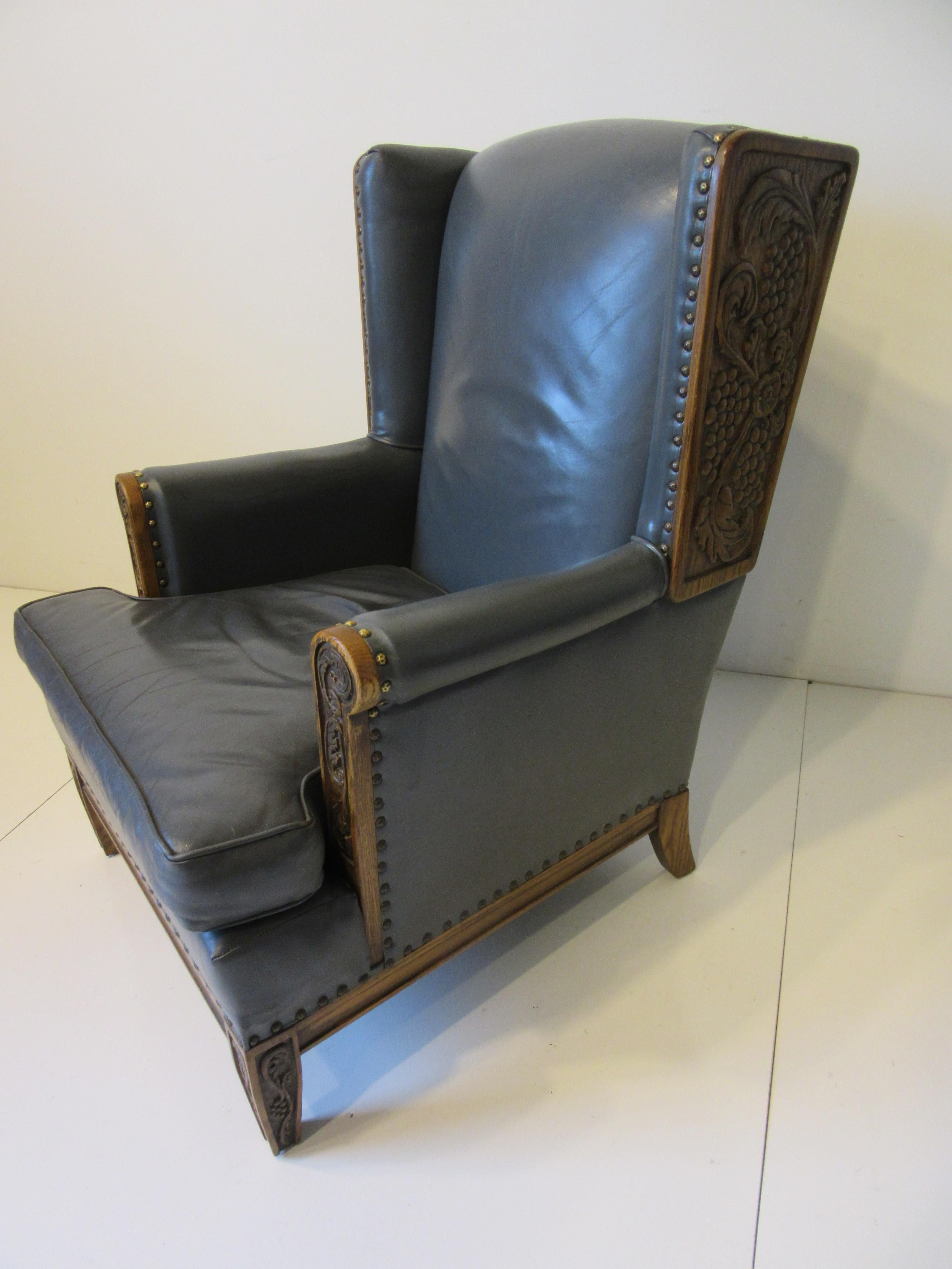 Romweber Wine Cellar Tasting Room Leather Carved Wingback Chair 3