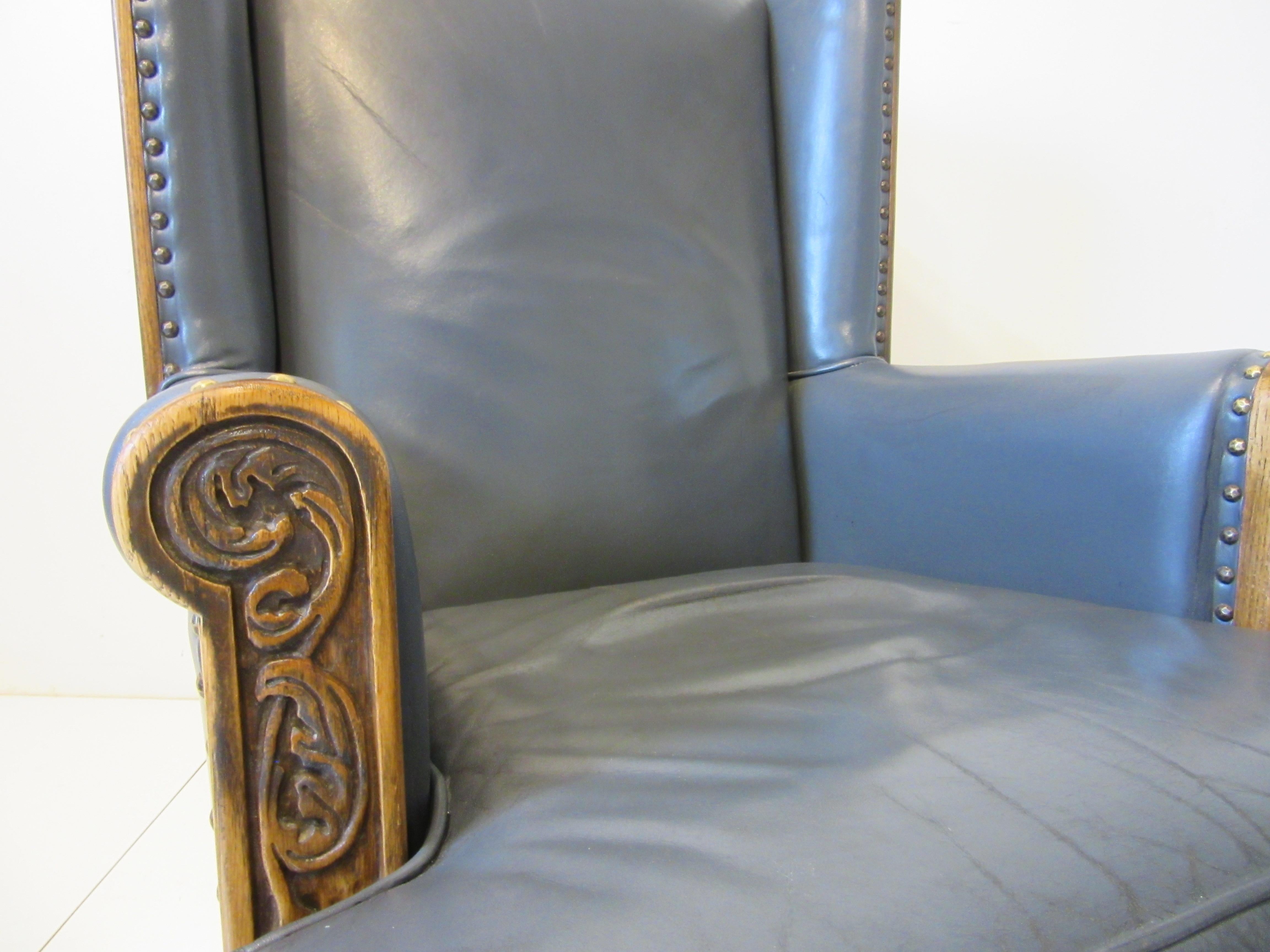 Moorish Romweber Wine Cellar Tasting Room Leather Carved Wingback Chair