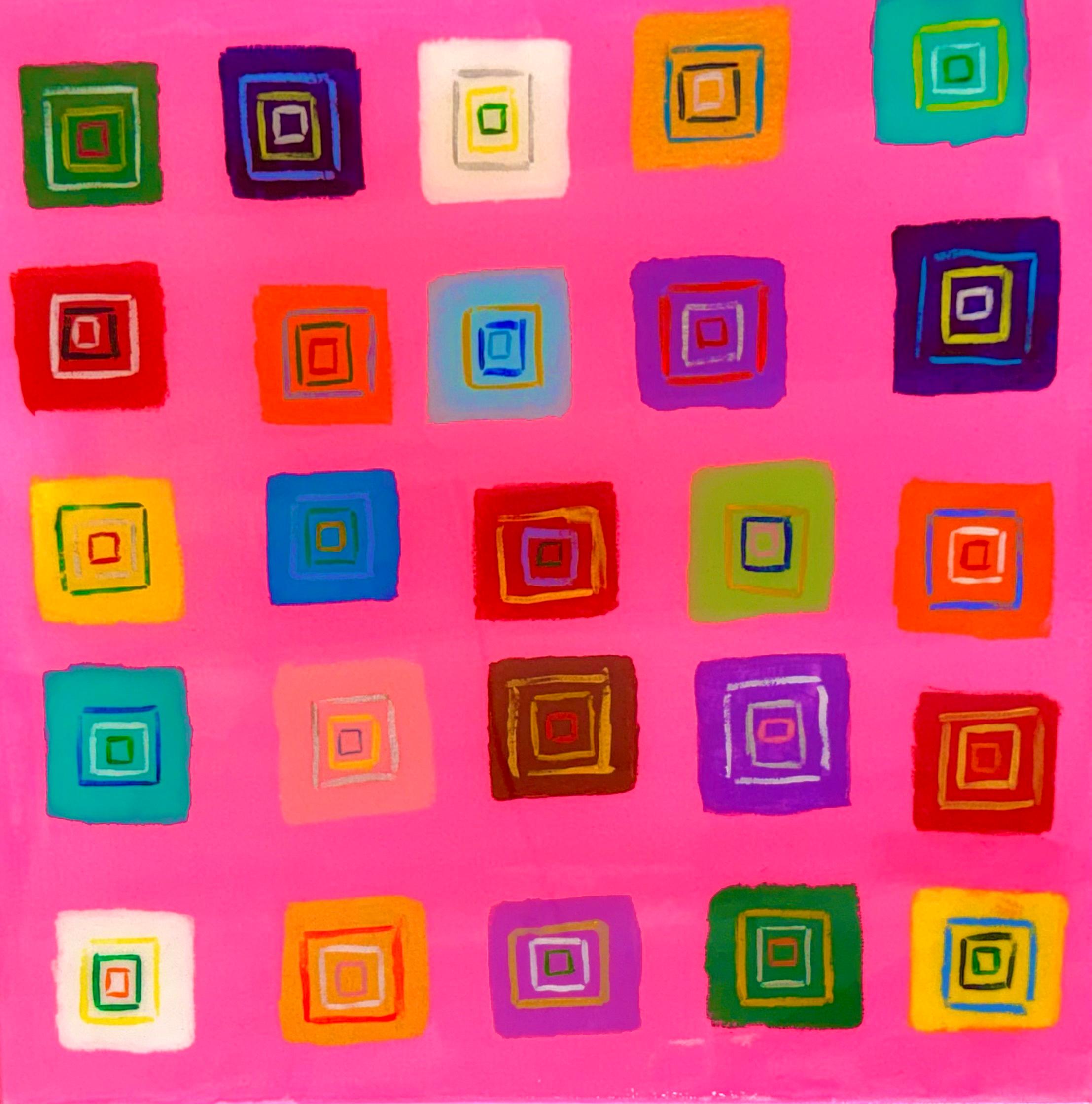 Quadratisches Energy Pink von Ron Agam, Geometrisches abstraktes Gemälde, 2026