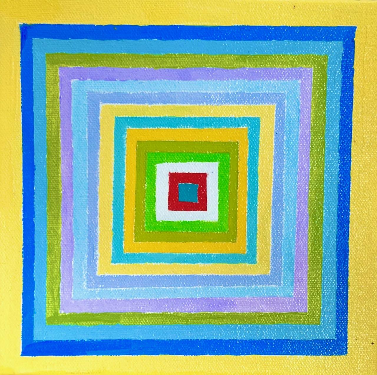 Ron Agam Abstract Painting - Yellow Square #4