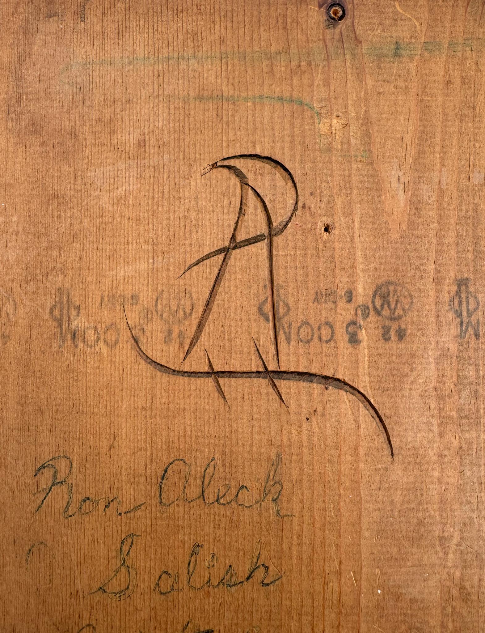 Canadian Ron Aleck Carved Wood Plaque, Pacific North West Coast, 20th Century For Sale