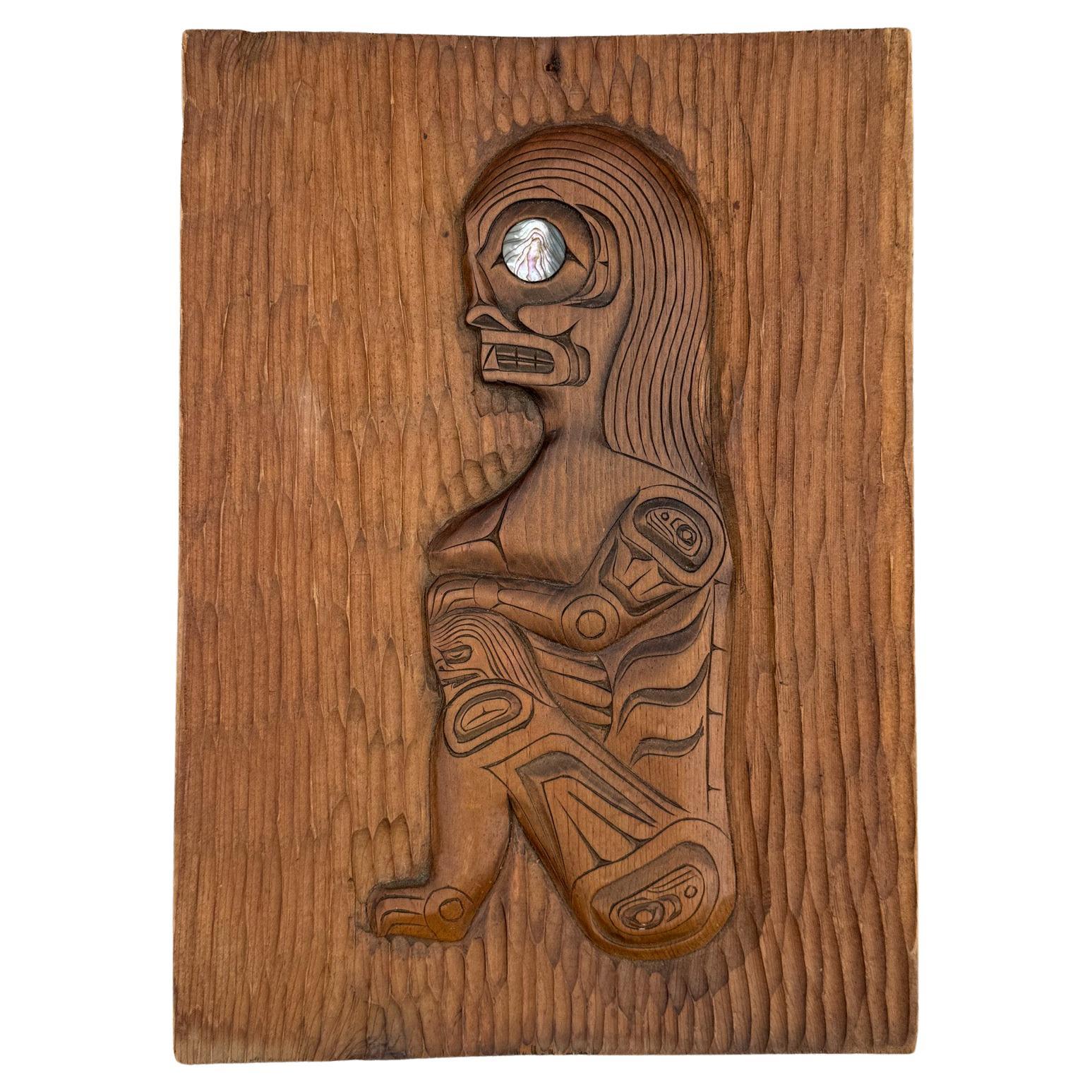 Ron Aleck Carved Wood Plaque, Pacific North West Coast, 20th Century For Sale