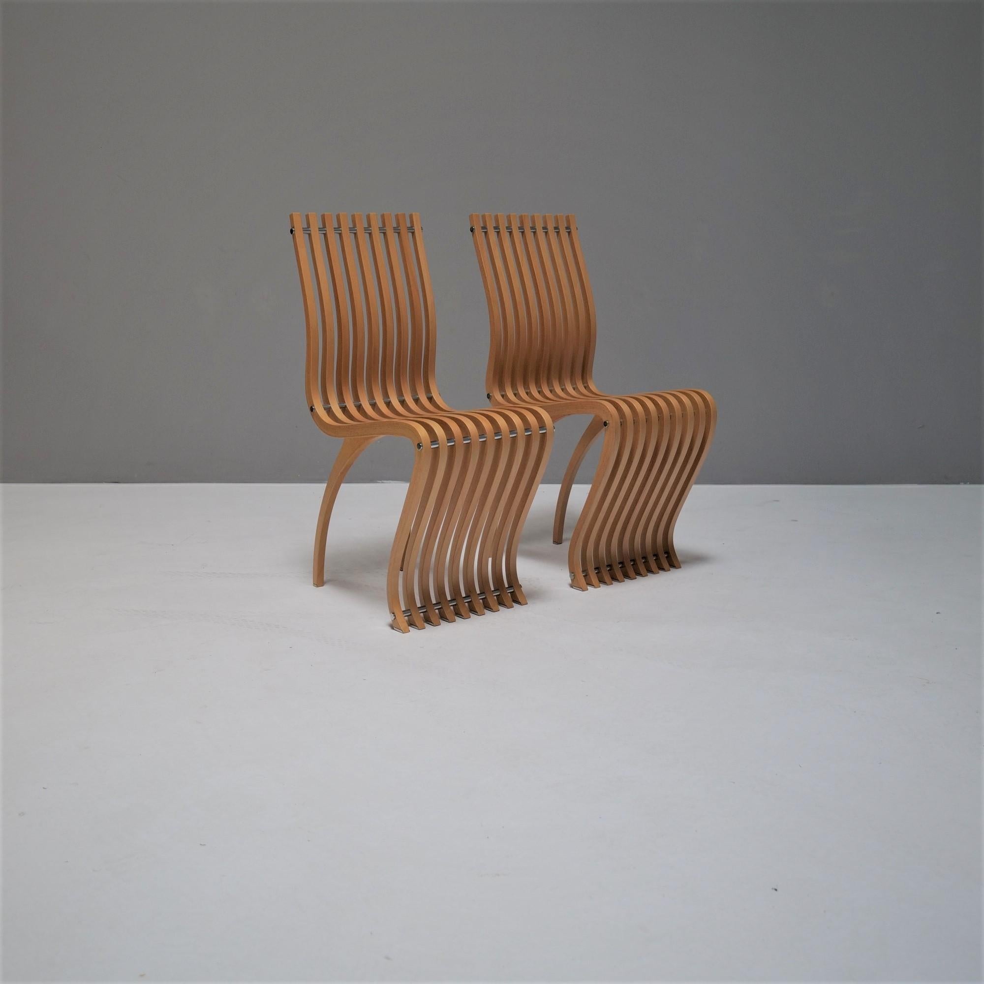Late 20th Century Ron Arad, a Pair of Dining Chairs Mod. Schizzo, 1989
