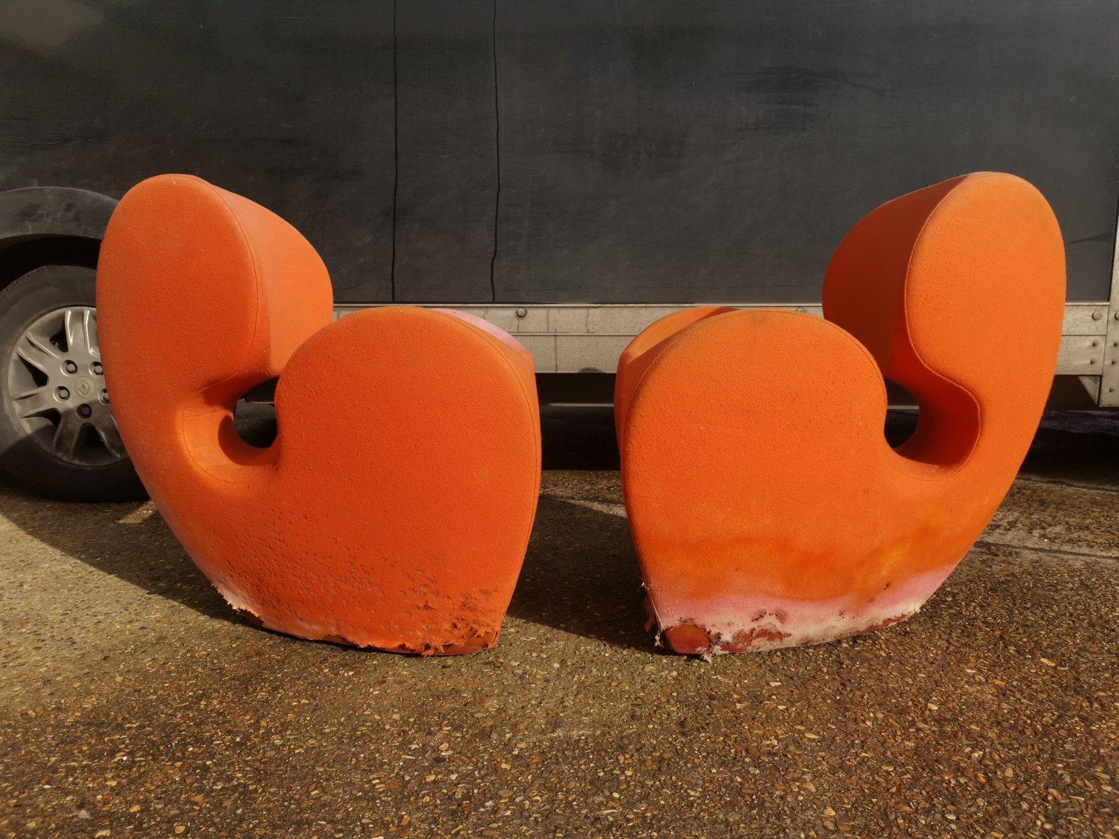 Late 20th Century Ron Arad circa 1991, Four Soft Big Heavy Orange Armchairs Made by Moroso, Italy For Sale