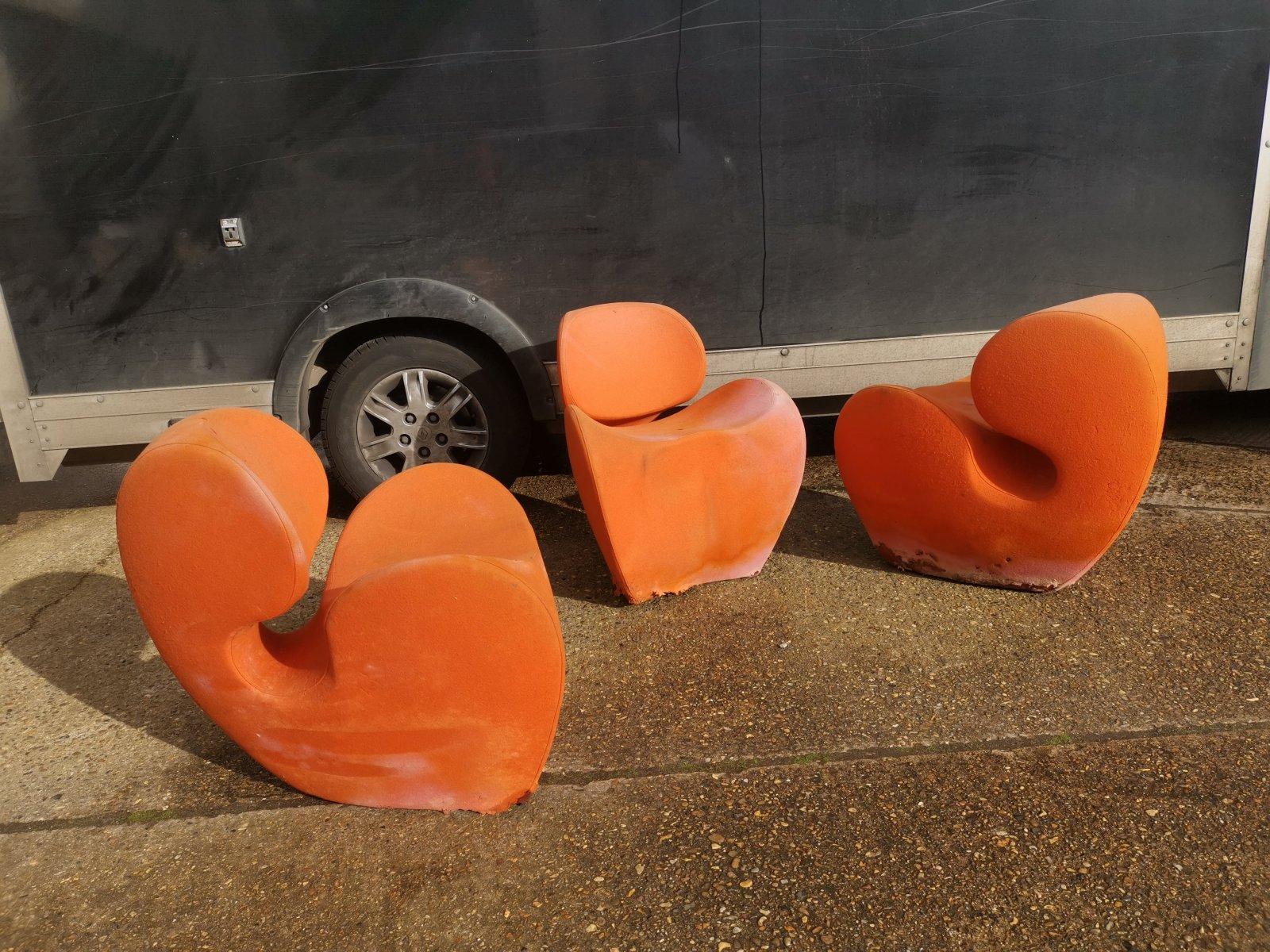 Mid-Century Modern Ron Arad circa 1991, Four Soft Big Heavy Orange Armchairs Made by Moroso, Italy For Sale