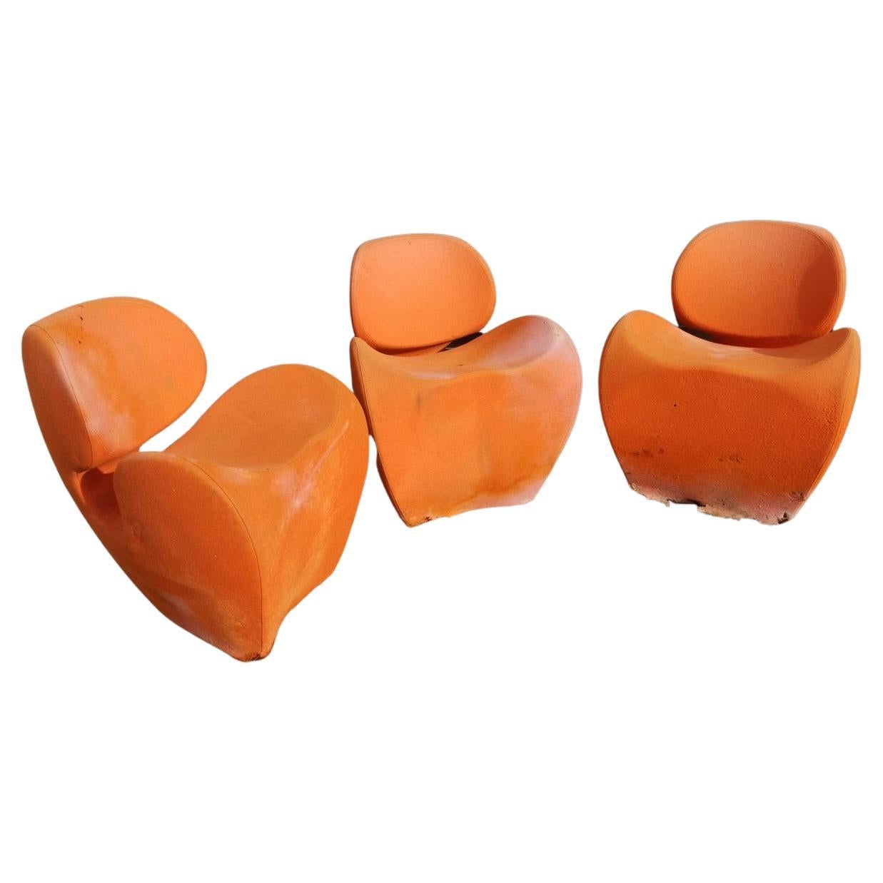 Ron Arad circa 1991, Quatre grands fauteuils souples et orange lourd fabriqués par Moroso, Italie